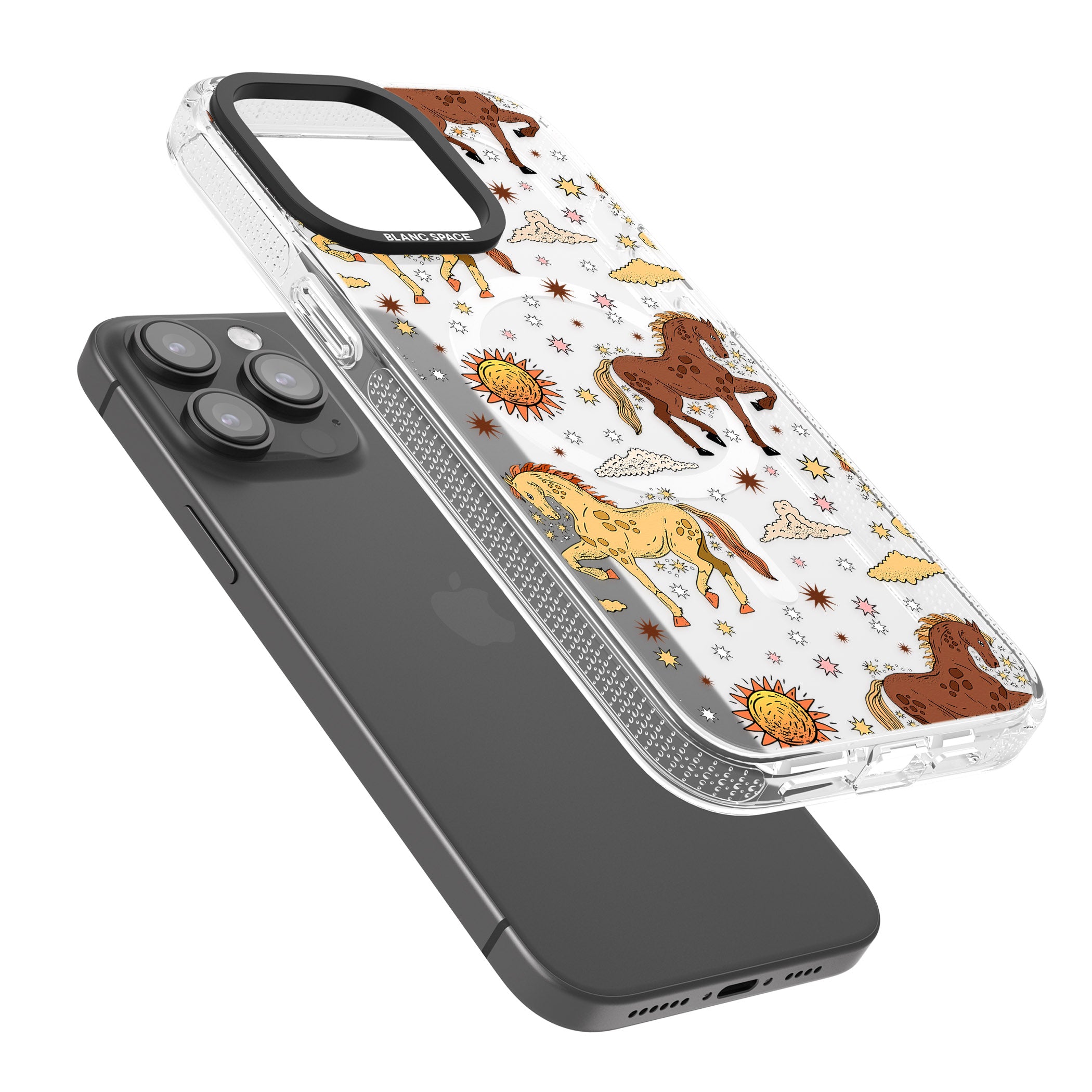 Boho Celestial Wild Horses iPhone 15 Pro Max / 15 Pro / 14 Pro Max / 14 Pro / 13 Pro Clear Case Impact Air - Blanc Space