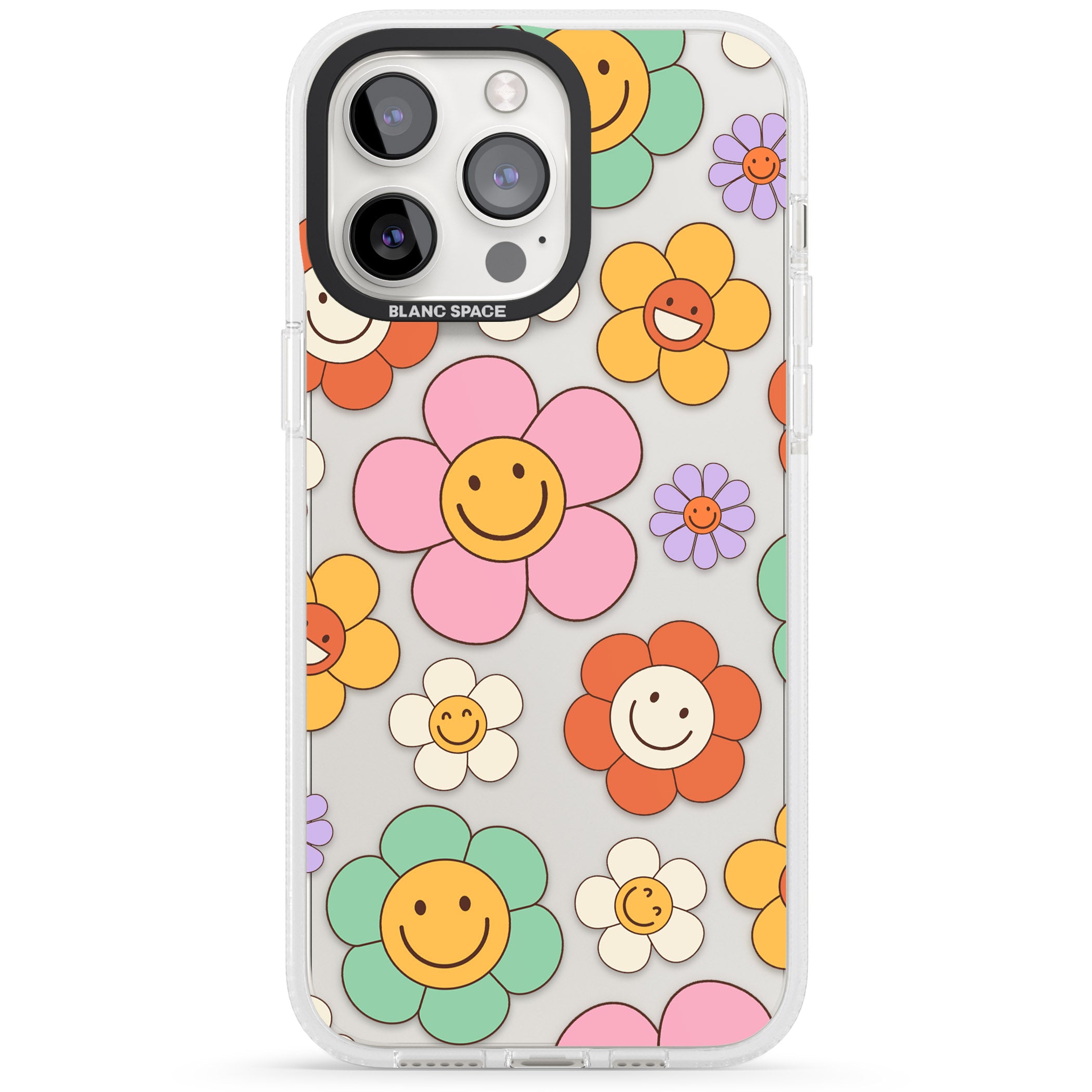 Happy Blossoms iPhone 15 Pro Max / 15 Pro / 14 Pro Max / 14 Pro / 13 Pro Clear Case Impact Air - Blanc Space