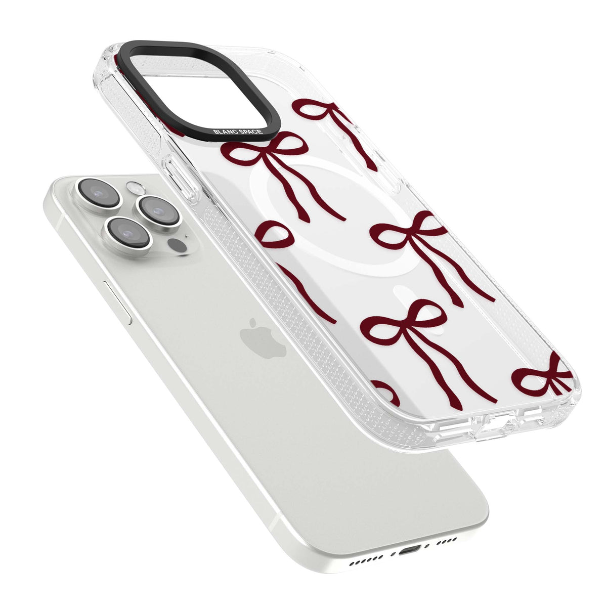 Burgundy Bows coquette iPhone case featuring hand-drawn burgundy red bows on a clear background | Clear Case Impact Air case for iPhone 15 Pro, iPhone 15 Pro Max
