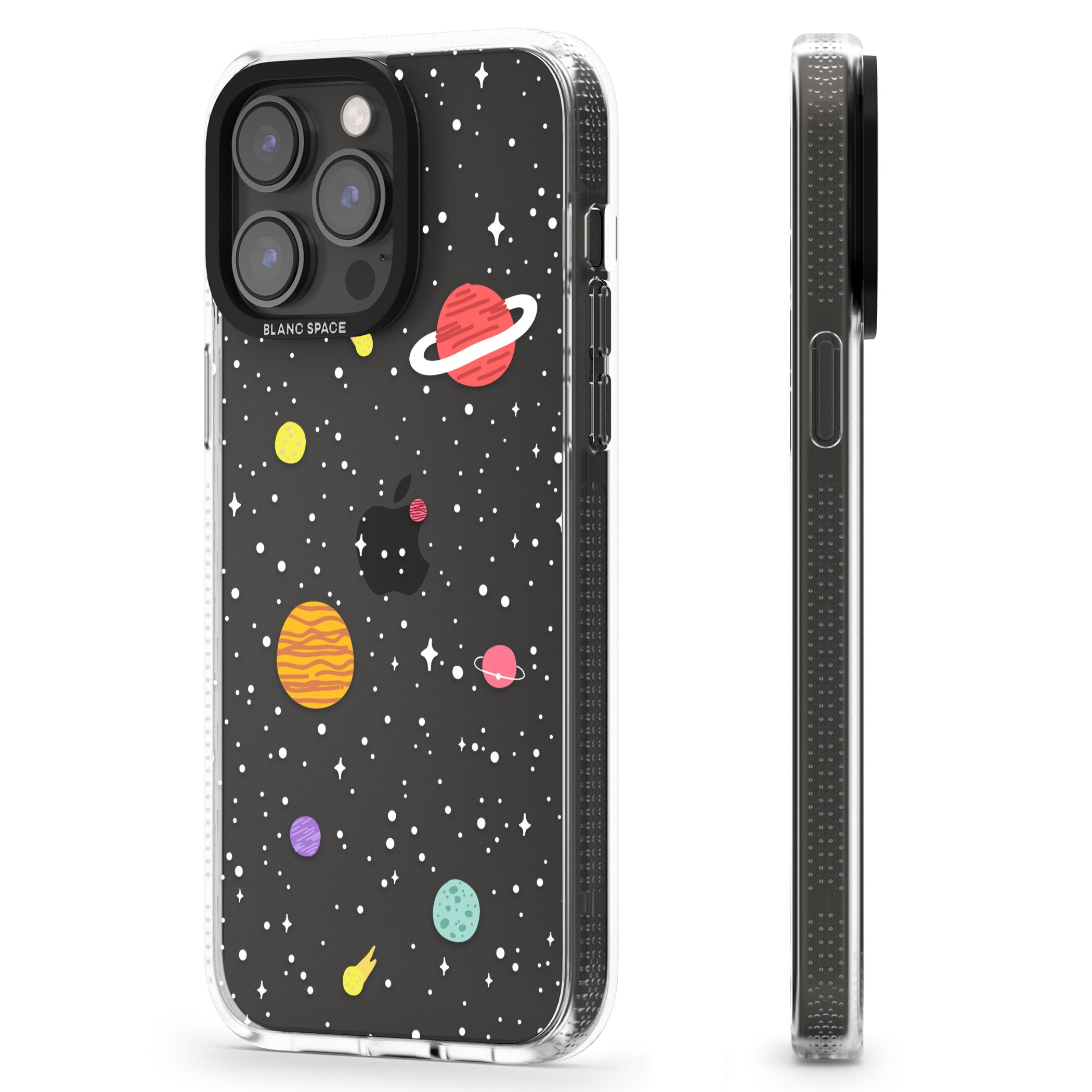Cute Cartoon Planets (Clear) iPhone 15 Pro Max / 15 Pro / 14 Pro Max / 14 Pro / 13 Pro Clear Case Impact Air - Blanc Space
