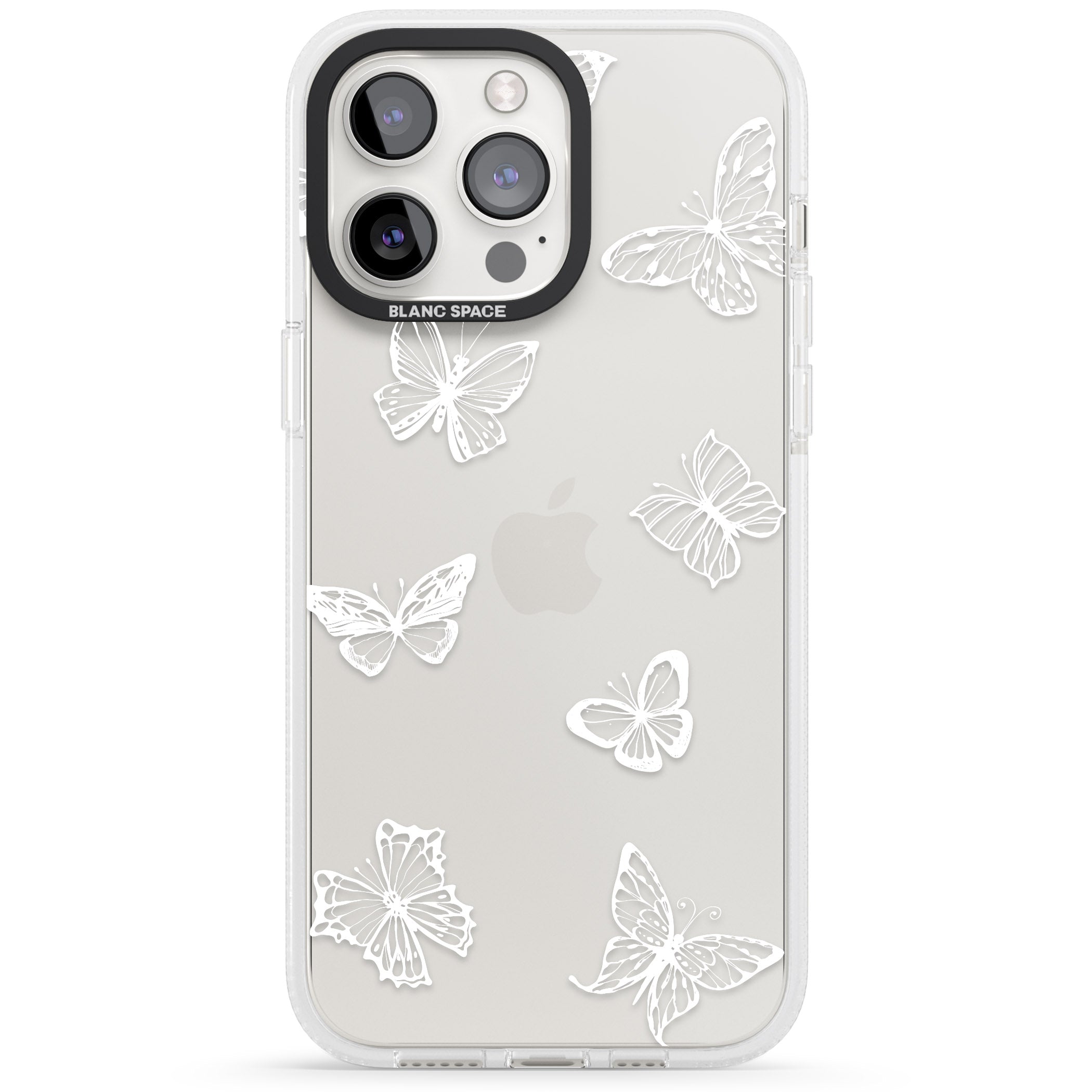 White Butterfly Line Pattern iPhone 15 Pro Max / 15 Pro / 14 Pro Max / 14 Pro / 13 Pro Clear Case Impact Air - Blanc Space