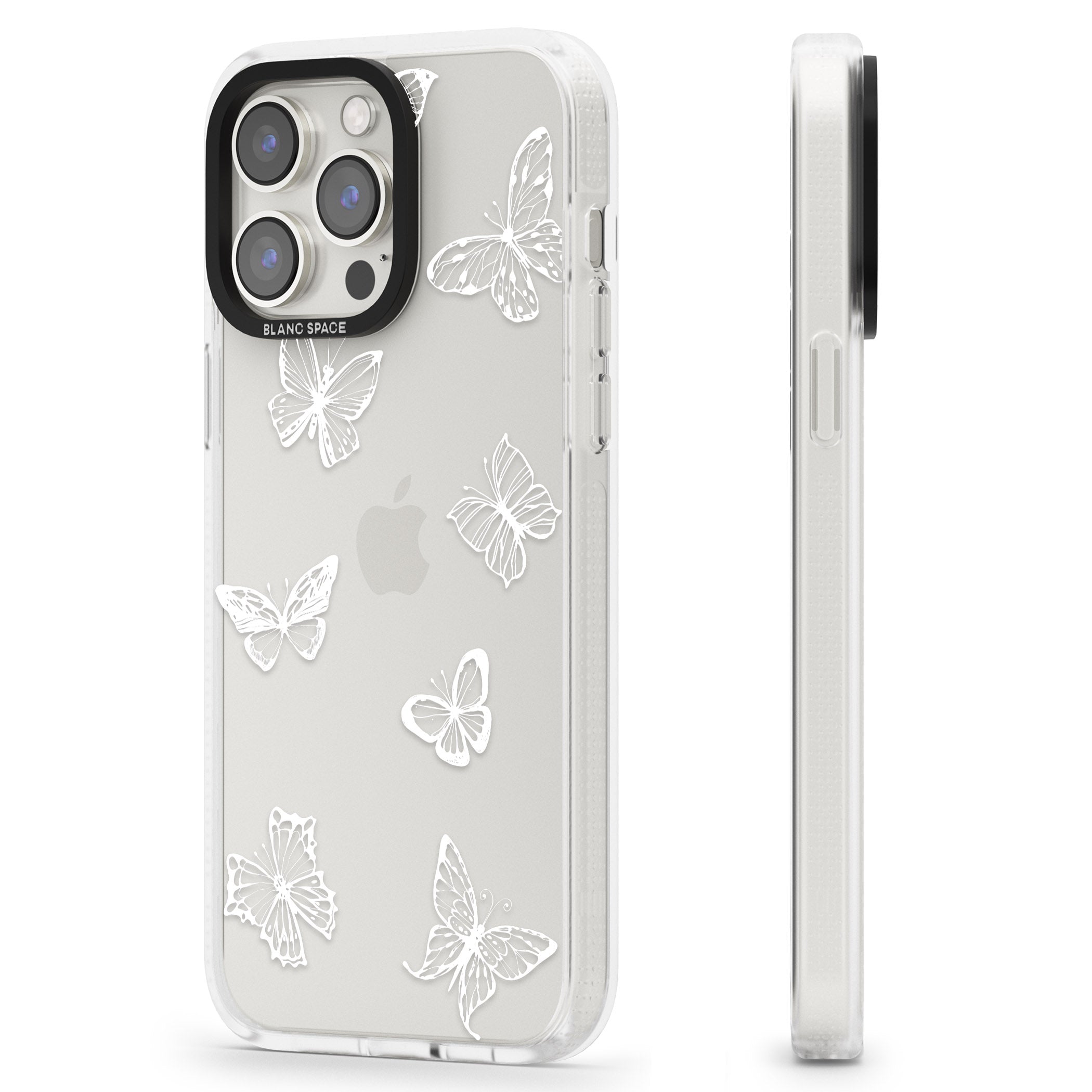 White Butterfly Line Pattern iPhone 15 Pro Max / 15 Pro / 14 Pro Max / 14 Pro / 13 Pro Clear Case Impact Air - Blanc Space