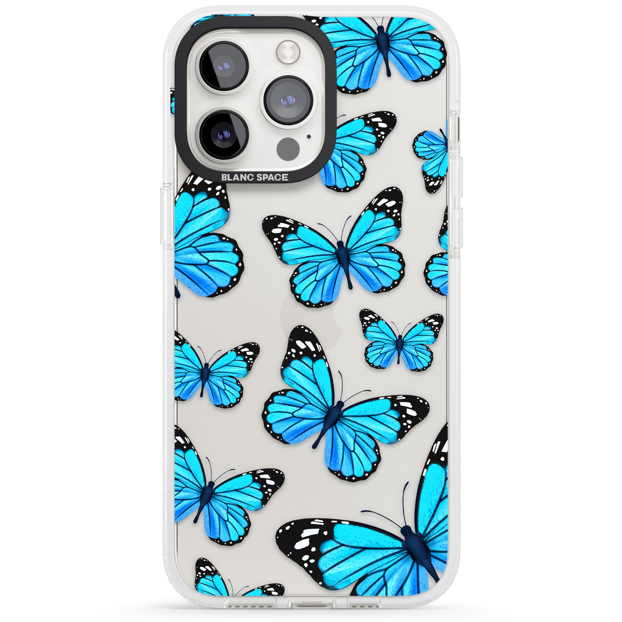 Blue Butterflies iPhone 15 Pro Max / 15 Pro / 14 Pro Max / 14 Pro / 13 Pro Clear Case Impact Air - Blanc Space