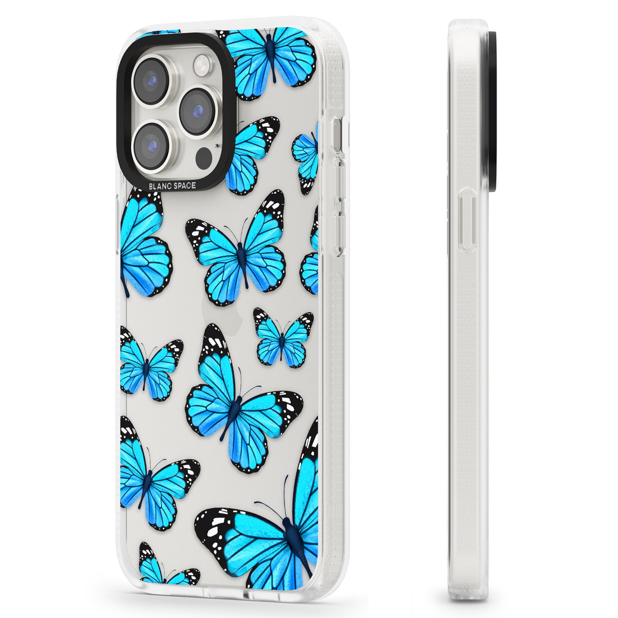 Blue Butterflies iPhone 15 Pro Max / 15 Pro / 14 Pro Max / 14 Pro / 13 Pro Clear Case Impact Air - Blanc Space