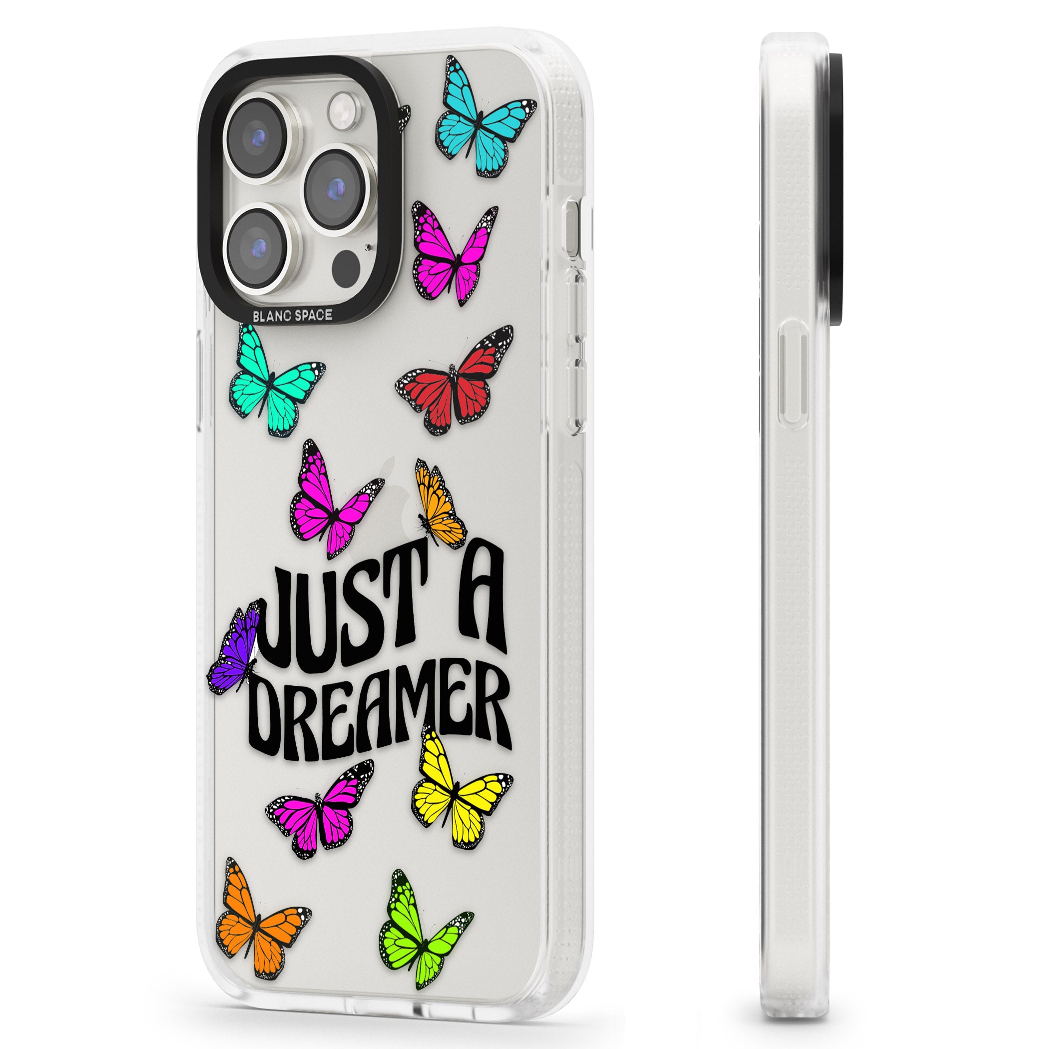 Just a Dreamer Butterfly iPhone 15 Pro Max / 15 Pro / 14 Pro Max / 14 Pro / 13 Pro Clear Case Impact Air - Blanc Space