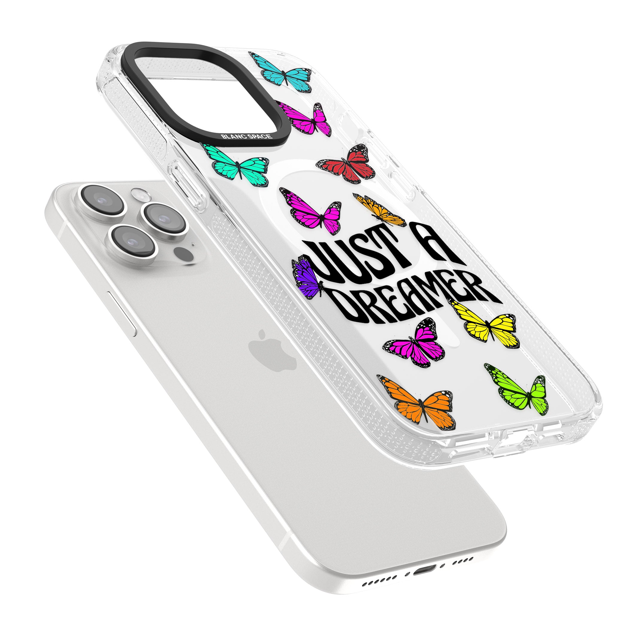 Just a Dreamer Butterfly iPhone 15 Pro Max / 15 Pro / 14 Pro Max / 14 Pro / 13 Pro Clear Case Impact Air - Blanc Space