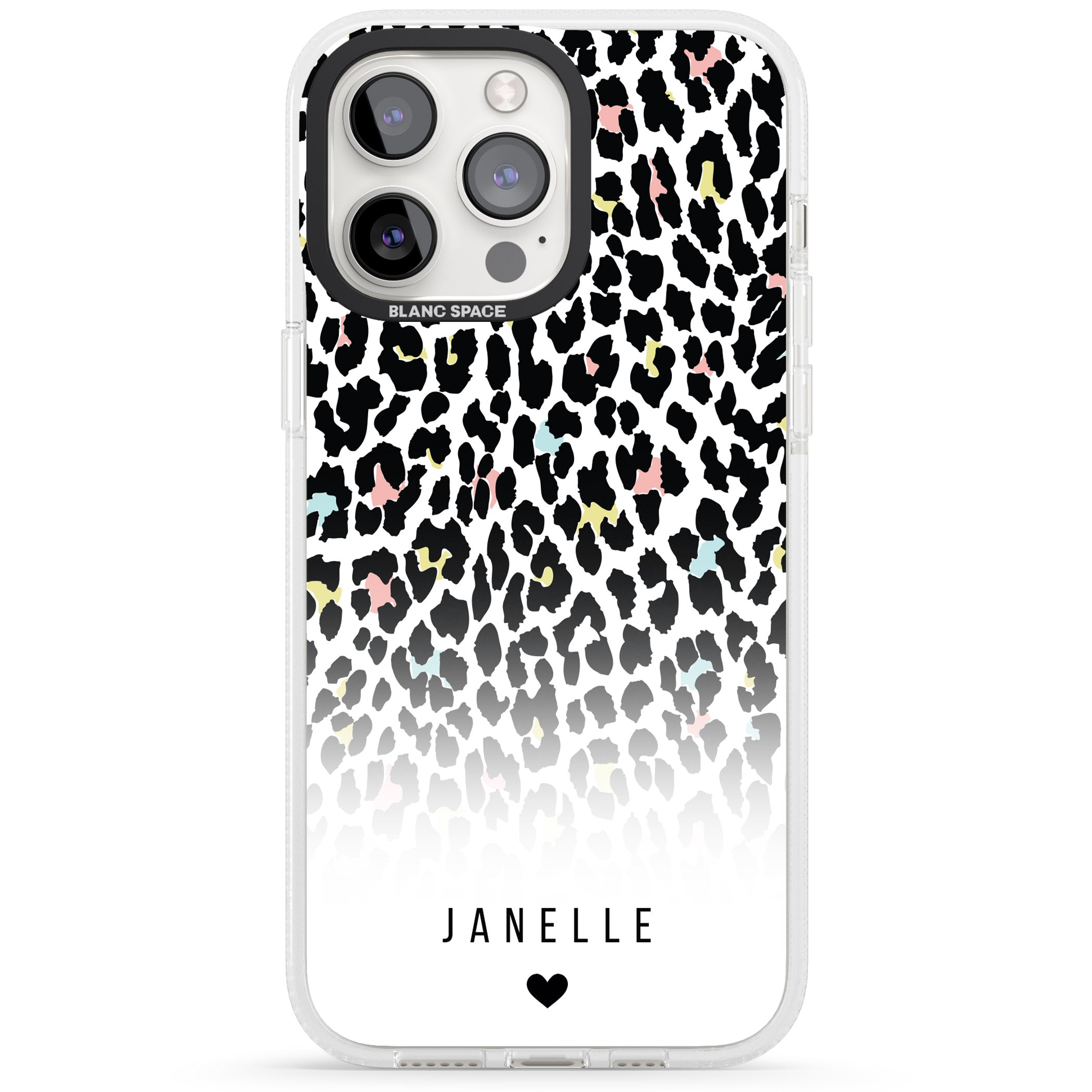 Personalised Pastel Leopard Spots iPhone 15 Pro Max / 15 Pro / 14 Pro Max / 14 Pro / 13 Pro Clear Case Impact Air - Blanc Space