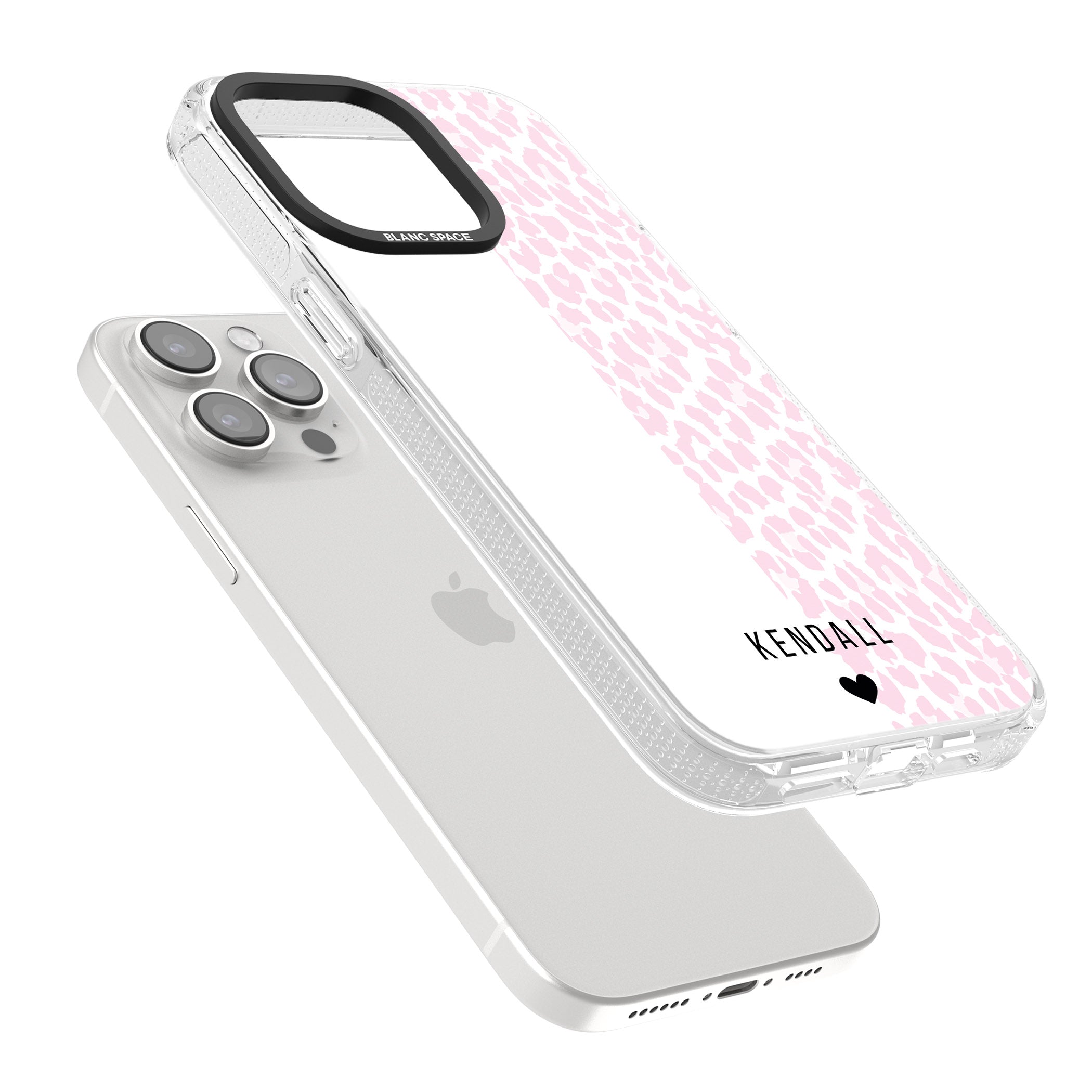 Personalised Pink & White Leopard Spots iPhone 15 Pro Max / 15 Pro / 14 Pro Max / 14 Pro / 13 Pro Clear Case Impact Air - Blanc Space