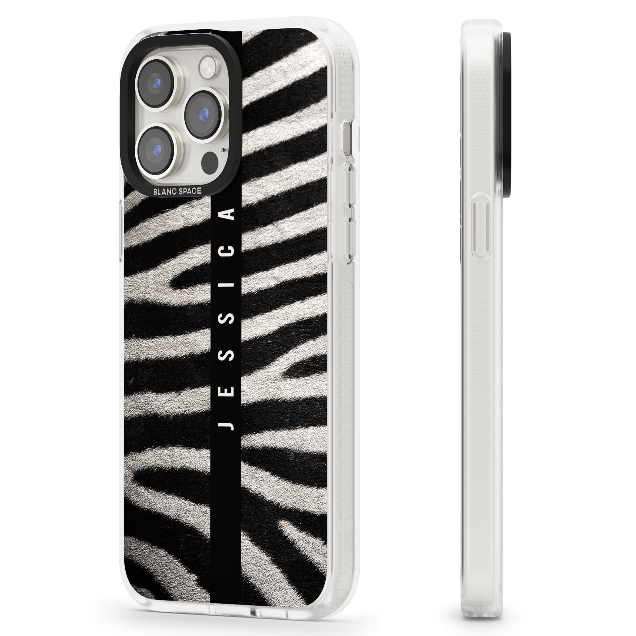 Personalised Zebra Print iPhone 15 Pro Max / 15 Pro / 14 Pro Max / 14 Pro / 13 Pro Clear Case Impact Air - Blanc Space