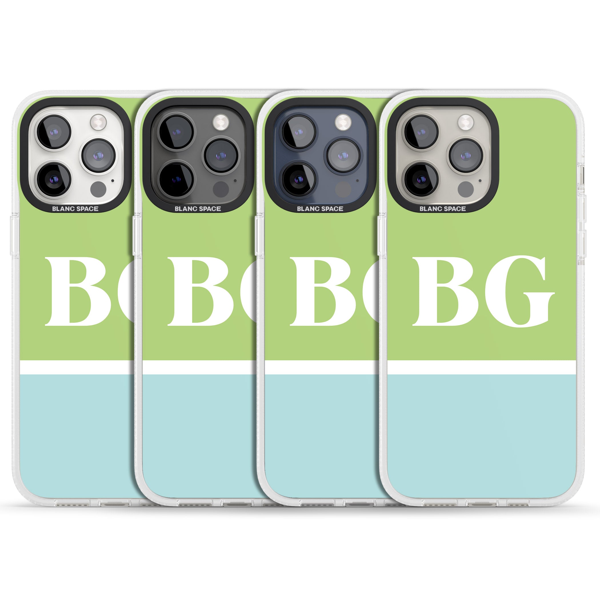 Personalised Colourblock: Green & Turquoise iPhone 15 Pro Max / 15 Pro / 14 Pro Max / 14 Pro / 13 Pro Clear Case Impact Air - Blanc Space