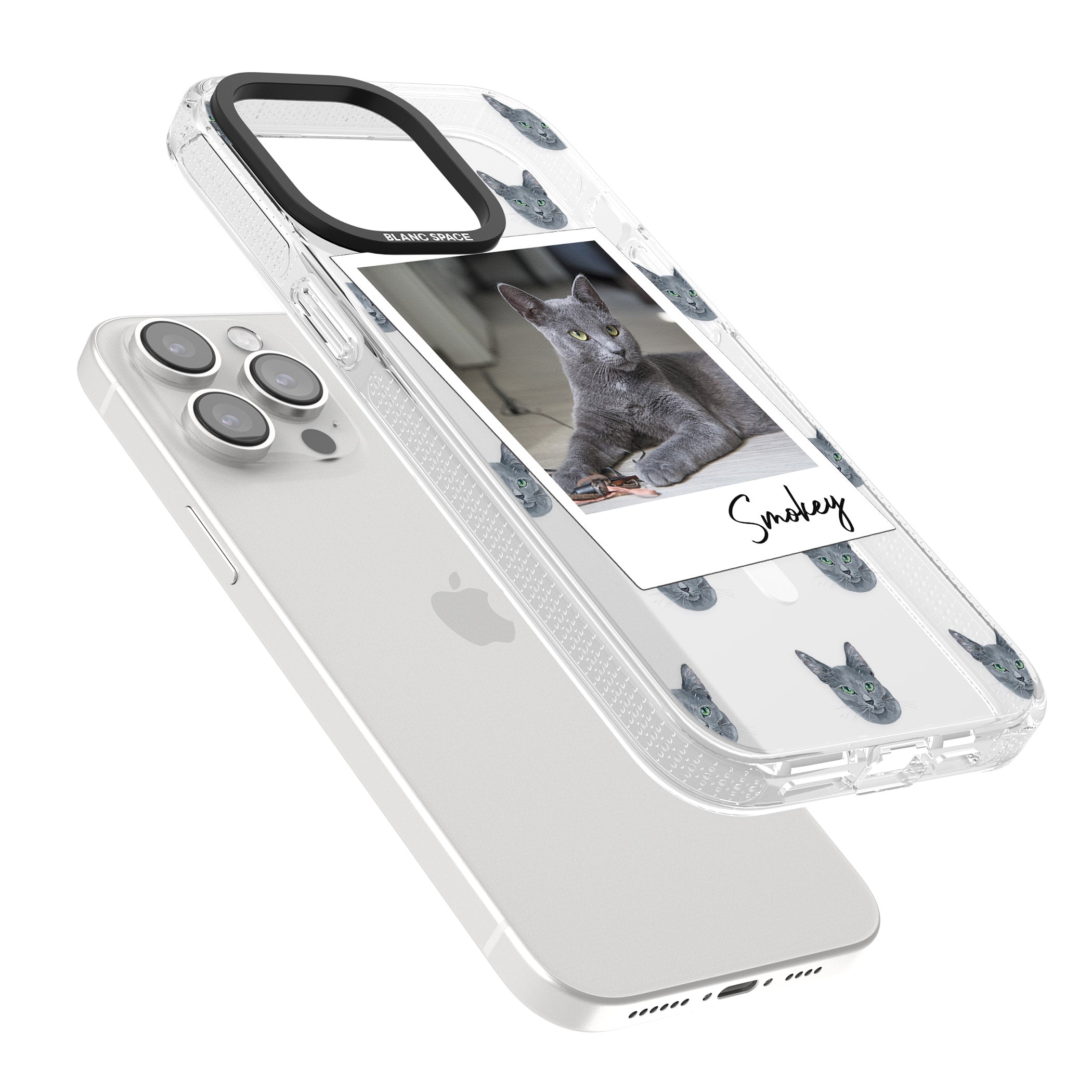 Personalised Korat Cat Photo iPhone 15 Pro Max / 15 Pro / 14 Pro Max / 14 Pro / 13 Pro Clear Case Impact Air - Blanc Space