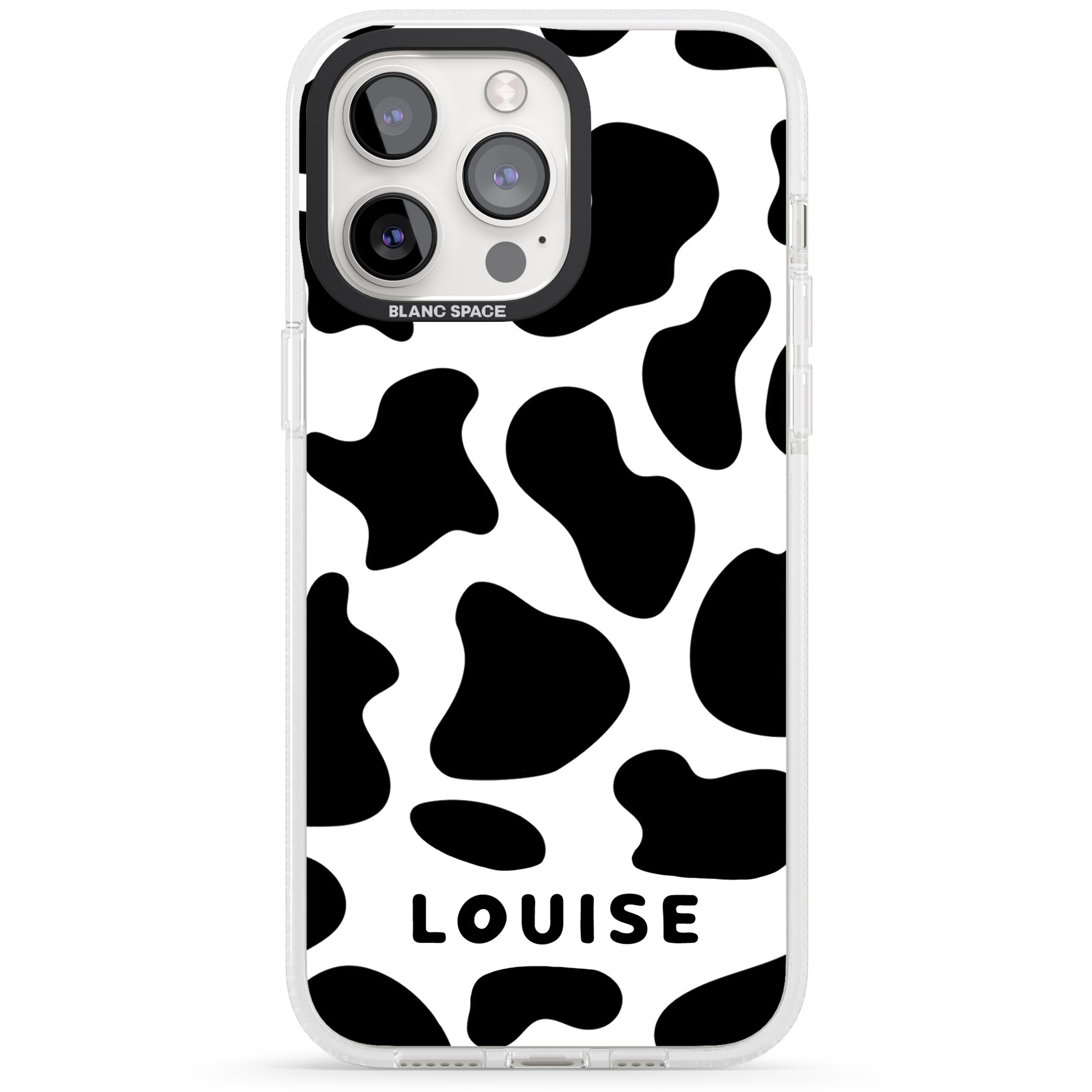 Personalised Cow Print iPhone 15 Pro Max / 15 Pro / 14 Pro Max / 14 Pro / 13 Pro Clear Case Impact Air - Blanc Space