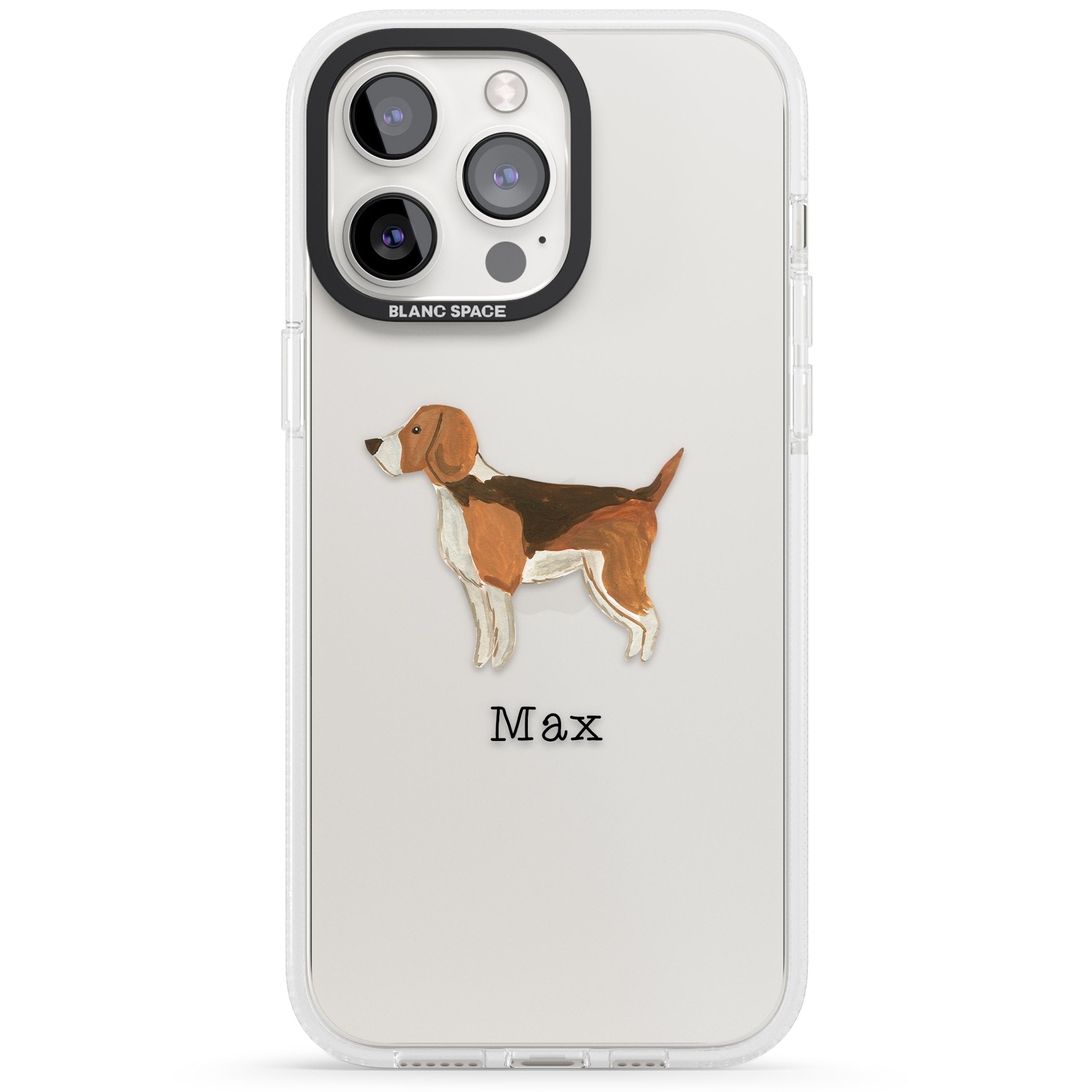 Personalised Hand Painted Beagle iPhone 15 Pro Max / 15 Pro / 14 Pro Max / 14 Pro / 13 Pro Clear Case Impact Air - Blanc Space