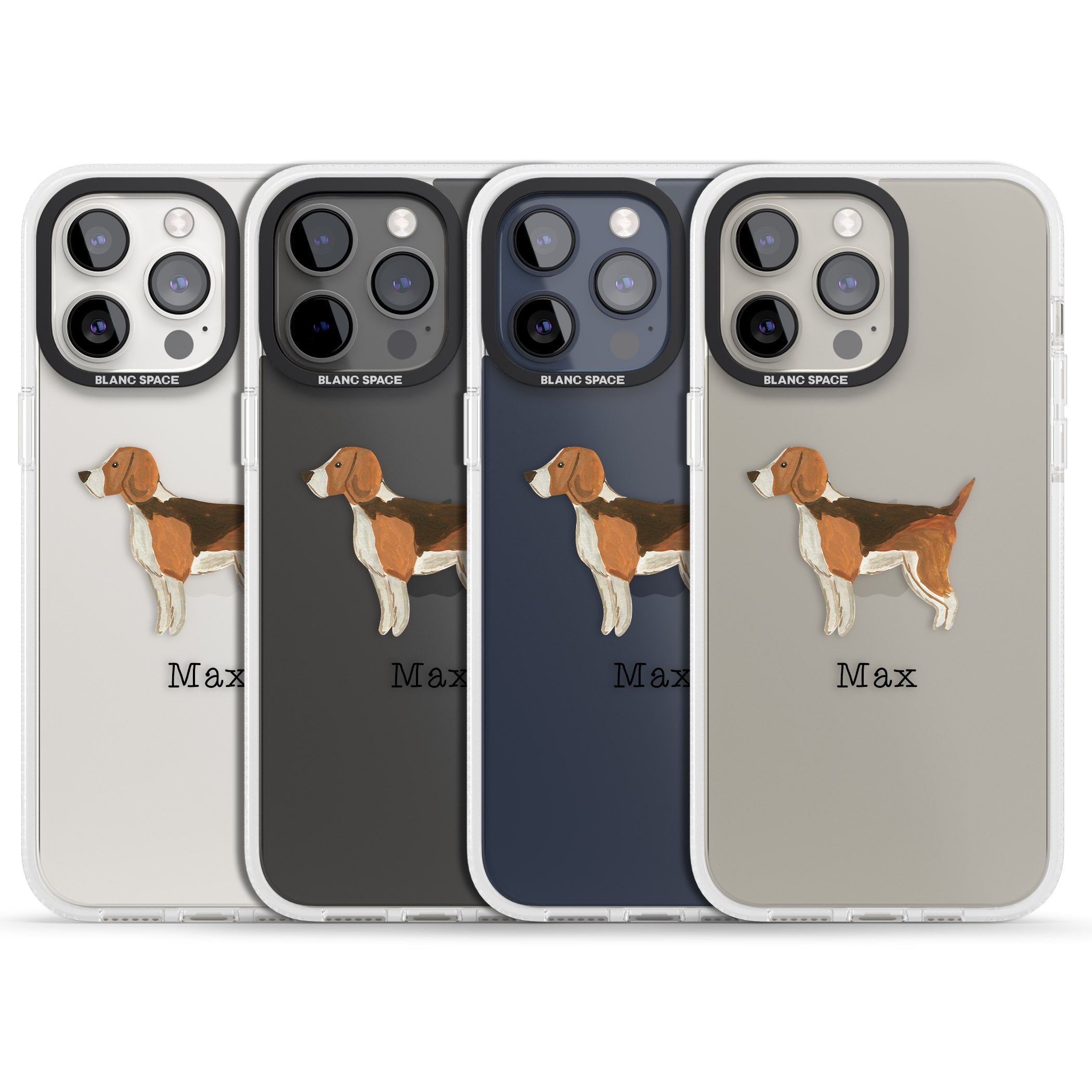 Personalised Hand Painted Beagle iPhone 15 Pro Max / 15 Pro / 14 Pro Max / 14 Pro / 13 Pro Clear Case Impact Air - Blanc Space