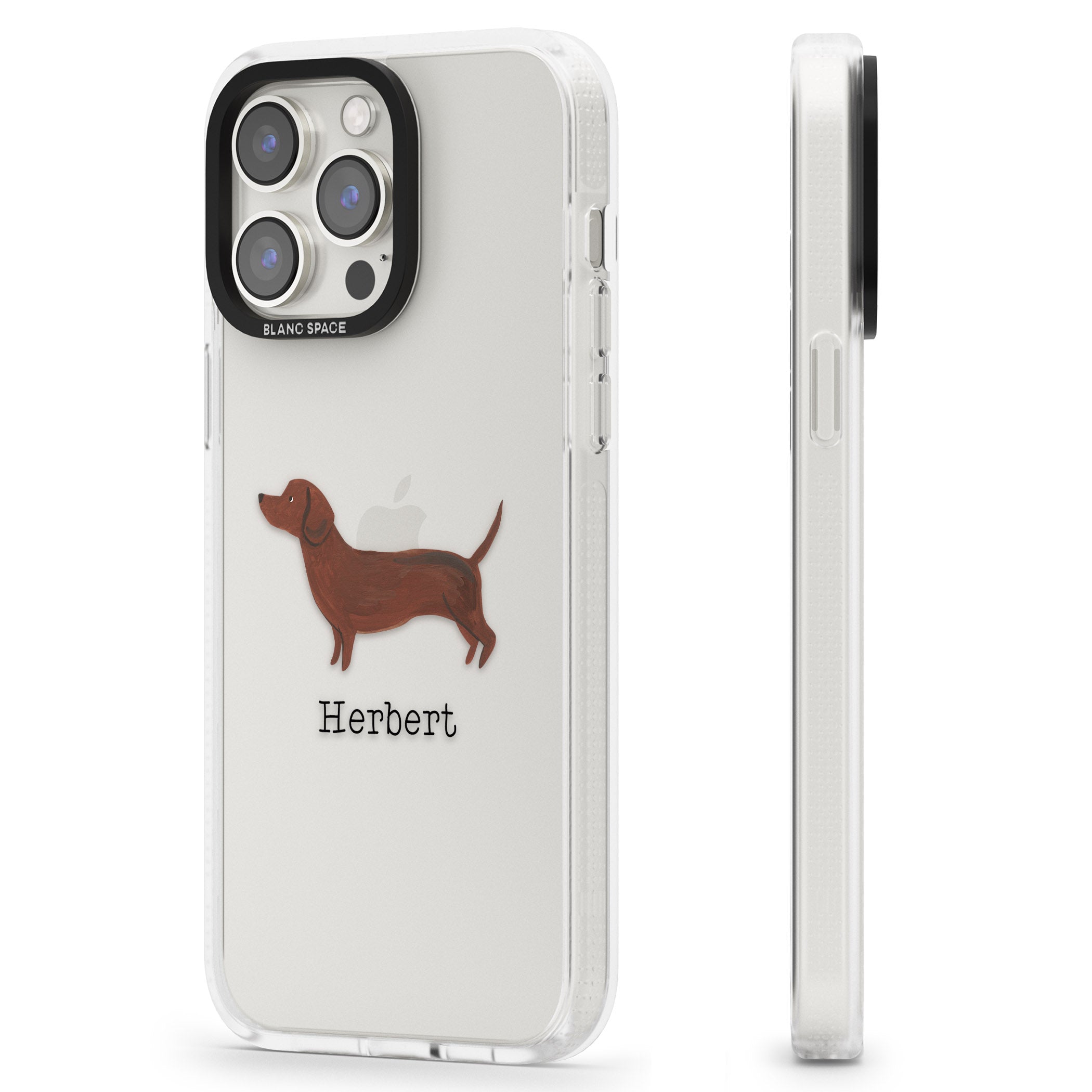 Personalised Hand Painted Sausage Dog iPhone 15 Pro Max / 15 Pro / 14 Pro Max / 14 Pro / 13 Pro Clear Case Impact Air - Blanc Space
