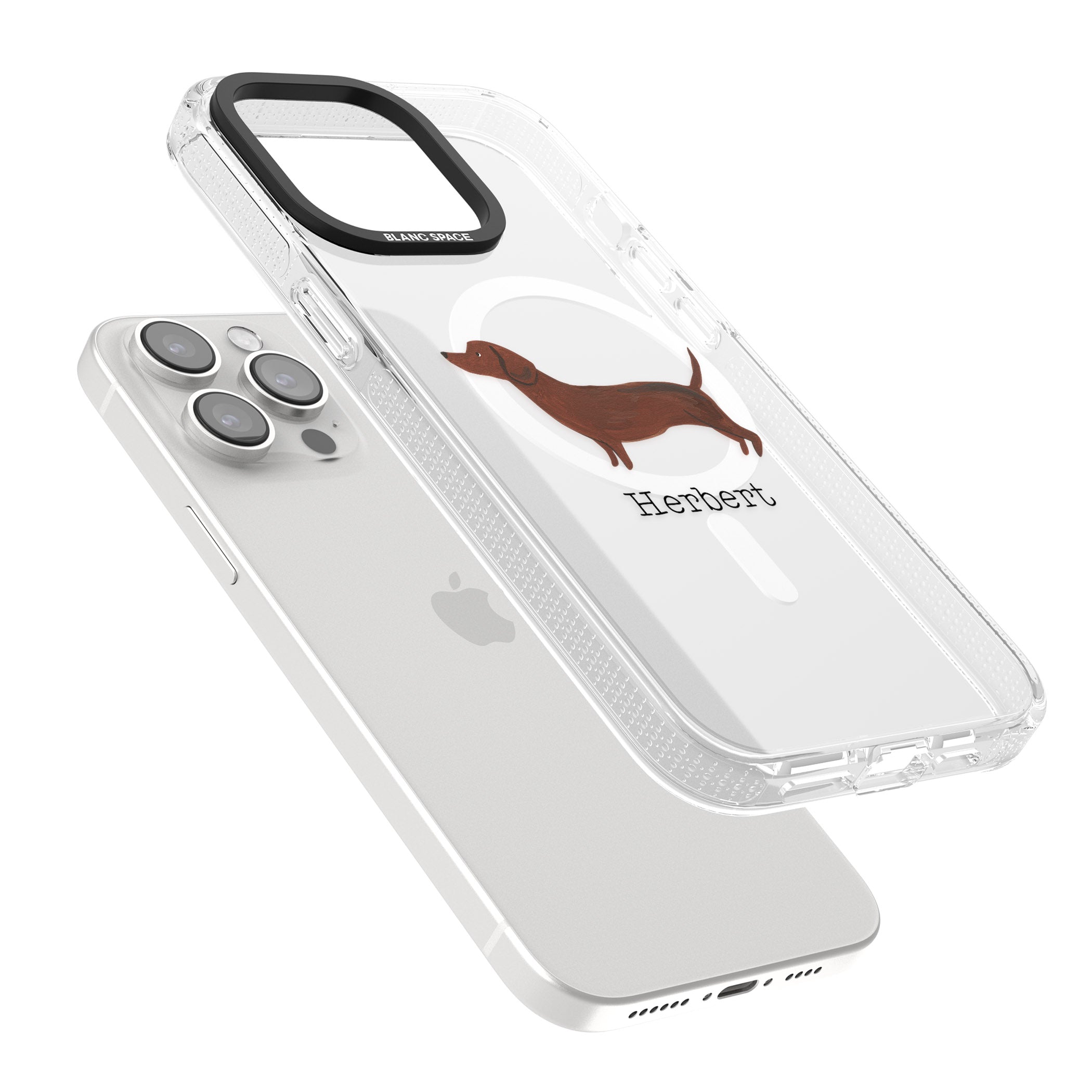 Personalised Hand Painted Sausage Dog iPhone 15 Pro Max / 15 Pro / 14 Pro Max / 14 Pro / 13 Pro Clear Case Impact Air - Blanc Space