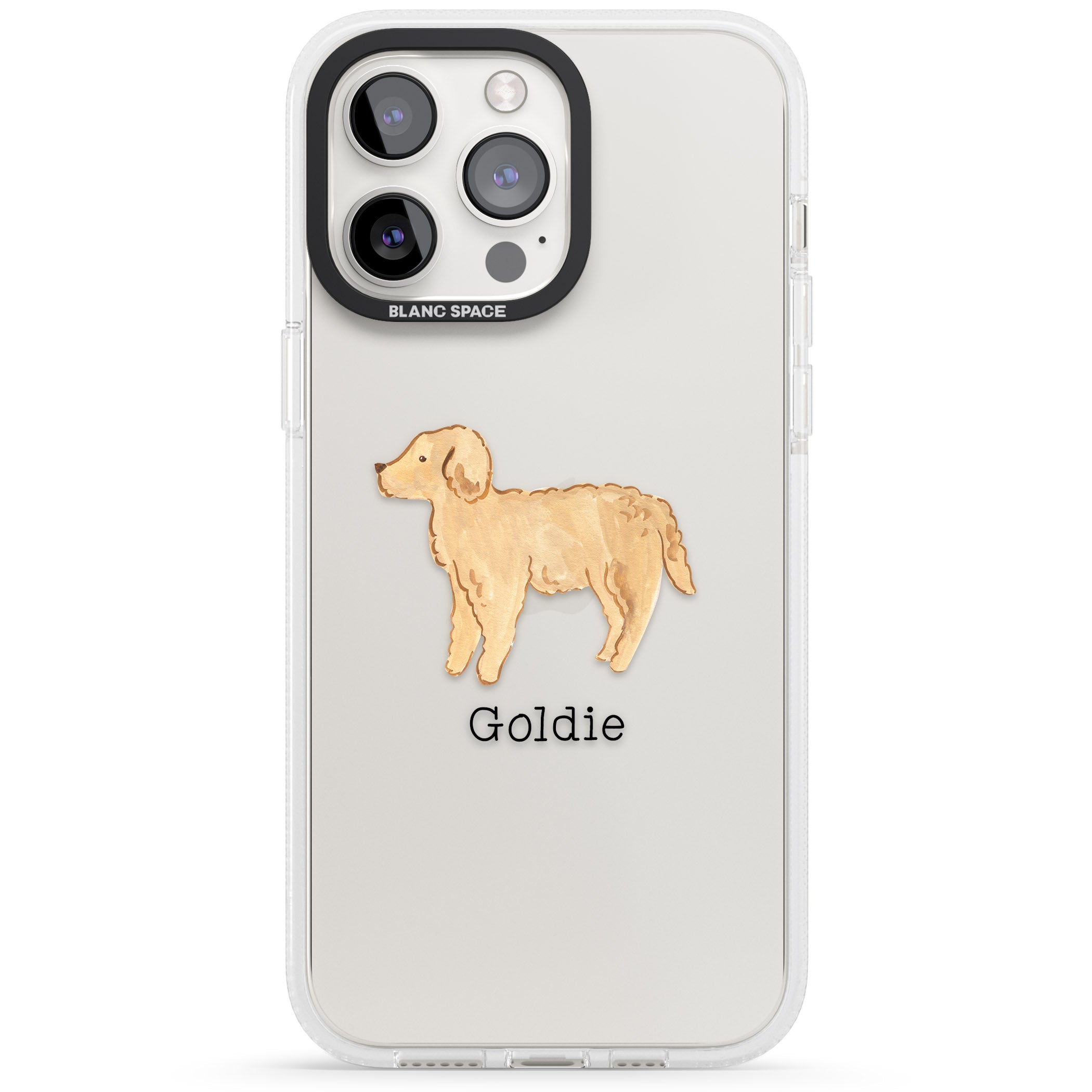 Personalised Hand Painted Goldendoodle iPhone 15 Pro Max / 15 Pro / 14 Pro Max / 14 Pro / 13 Pro Clear Case Impact Air - Blanc Space