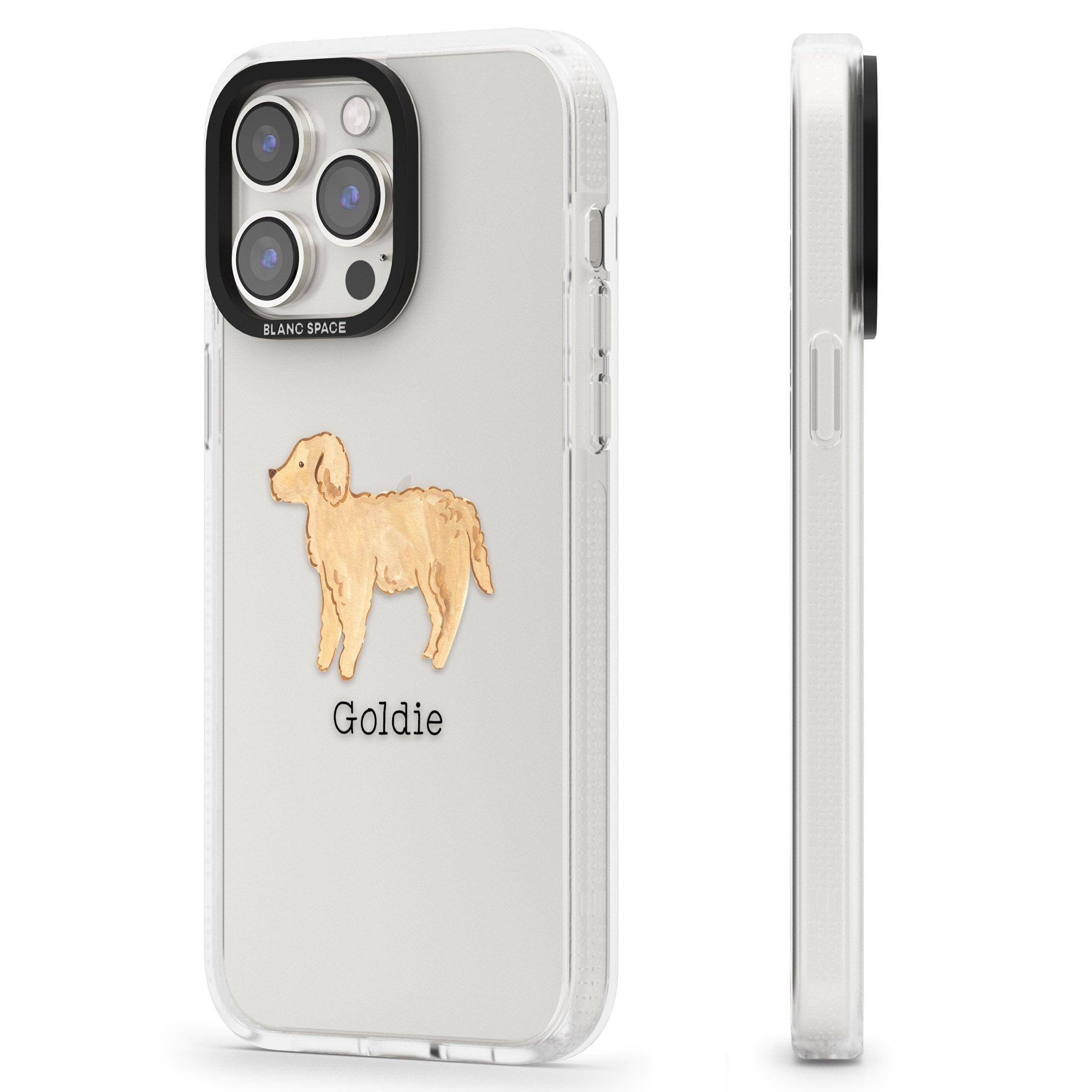 Personalised Hand Painted Goldendoodle iPhone 15 Pro Max / 15 Pro / 14 Pro Max / 14 Pro / 13 Pro Clear Case Impact Air - Blanc Space