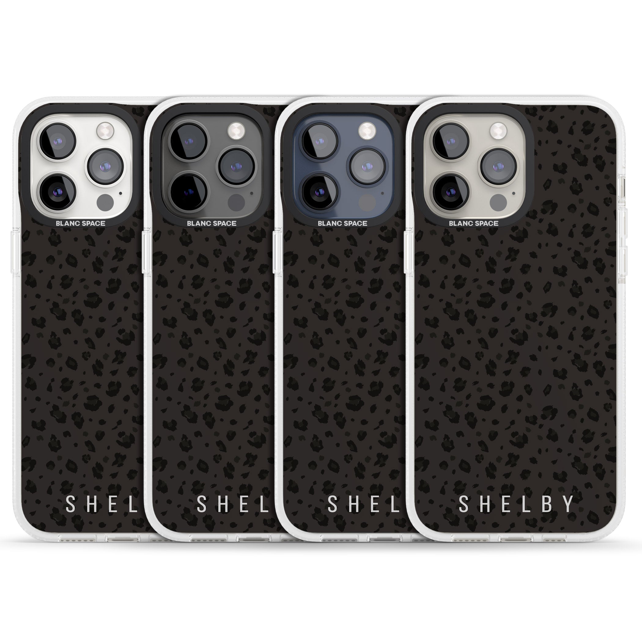 Personalised Minimal Lettering Dark Leopard iPhone 15 Pro Max / 15 Pro / 14 Pro Max / 14 Pro / 13 Pro Clear Case Impact Air - Blanc Space