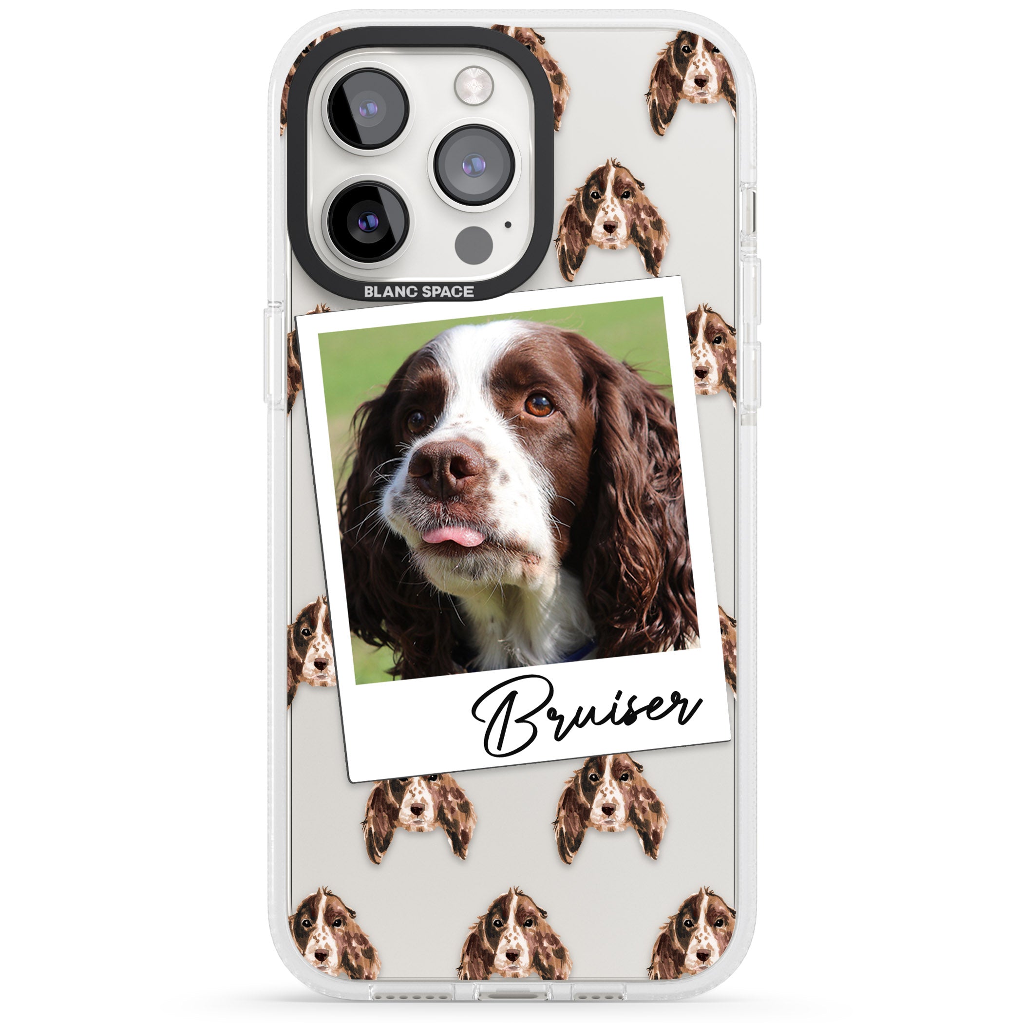 Personalised Springer Spaniel - Dog Photo iPhone 15 Pro Max / 15 Pro / 14 Pro Max / 14 Pro / 13 Pro Clear Case Impact Air - Blanc Space