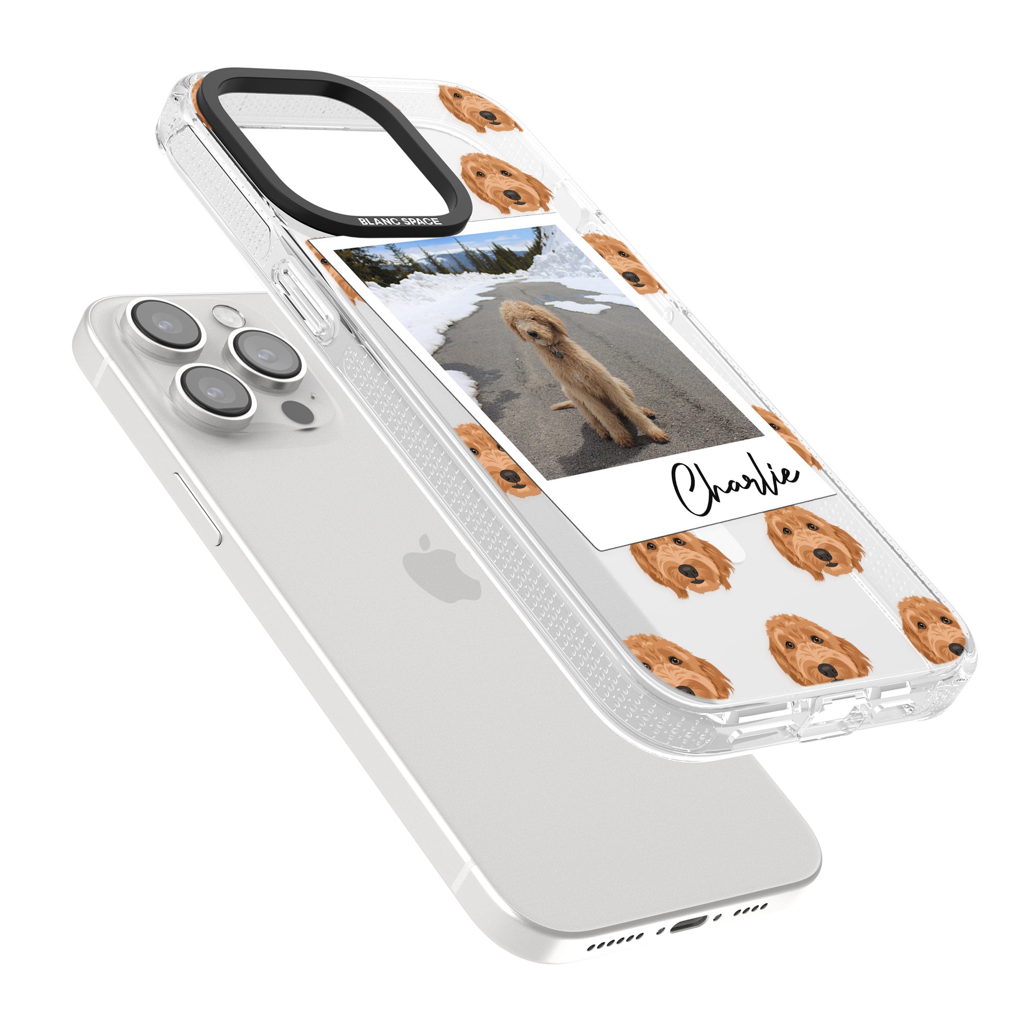 Personalised Personalised Golden Doodle - Dog Photo iPhone 15 Pro Max / 15 Pro / 14 Pro Max / 14 Pro / 13 Pro Clear Case Impact Air - Blanc Space