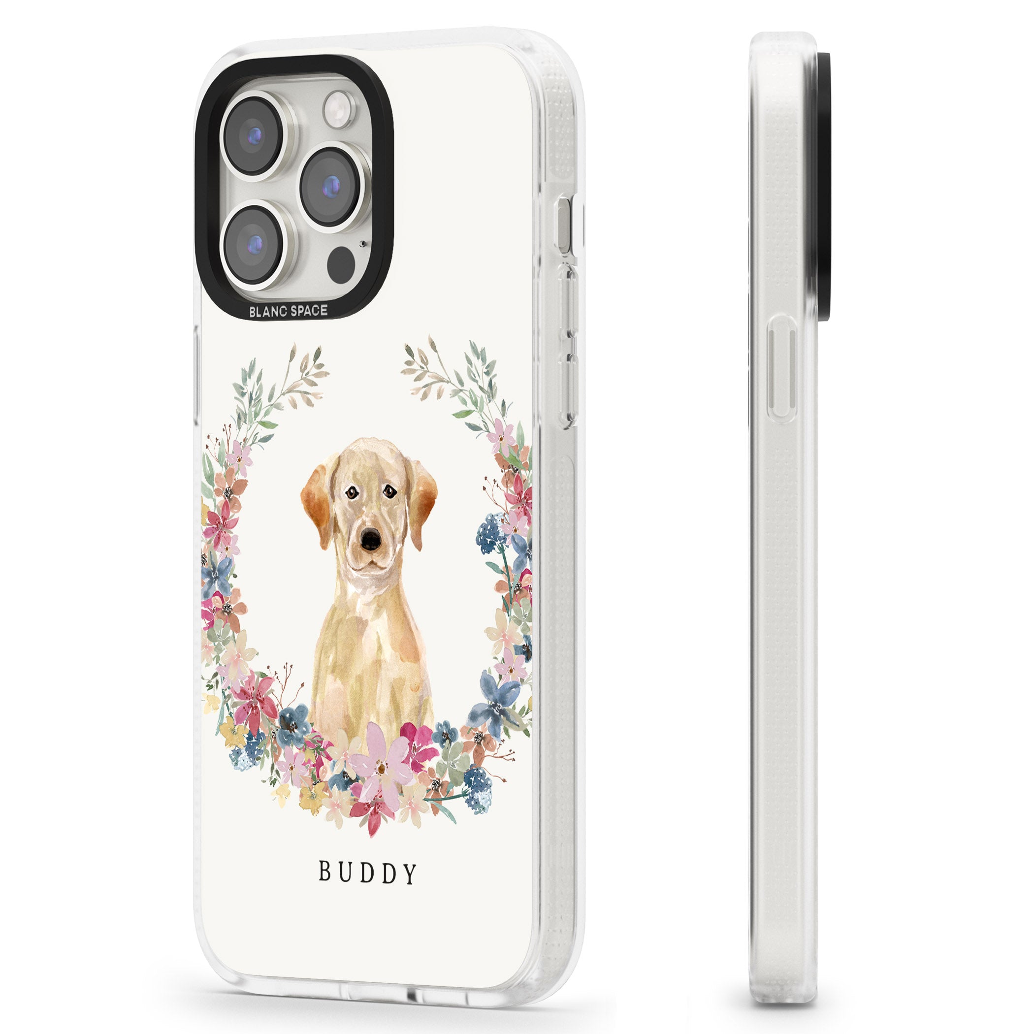 Personalised Yellow Labrador Retriever Dog Portrait iPhone 15 Pro Max / 15 Pro / 14 Pro Max / 14 Pro / 13 Pro Clear Case Impact Air - Blanc Space
