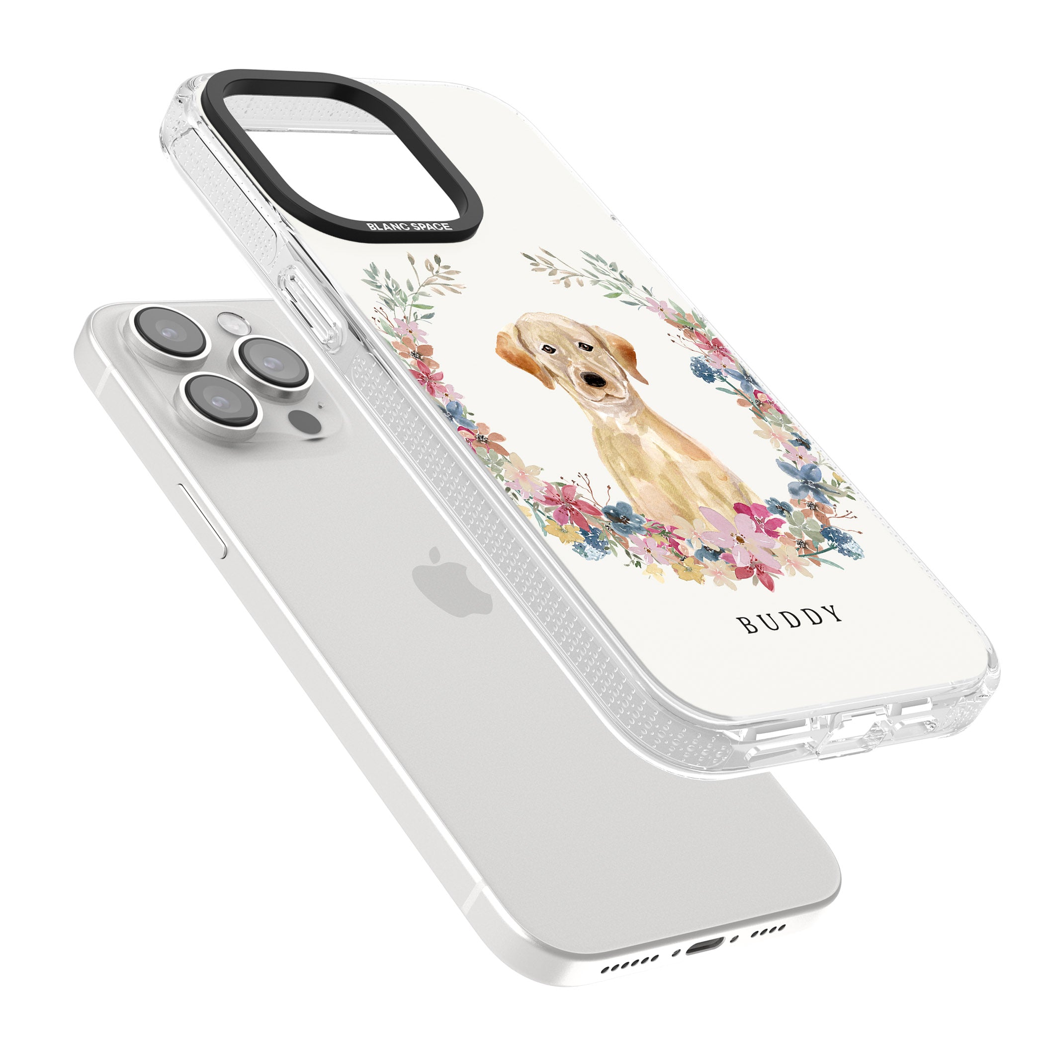 Personalised Yellow Labrador Retriever Dog Portrait iPhone 15 Pro Max / 15 Pro / 14 Pro Max / 14 Pro / 13 Pro Clear Case Impact Air - Blanc Space
