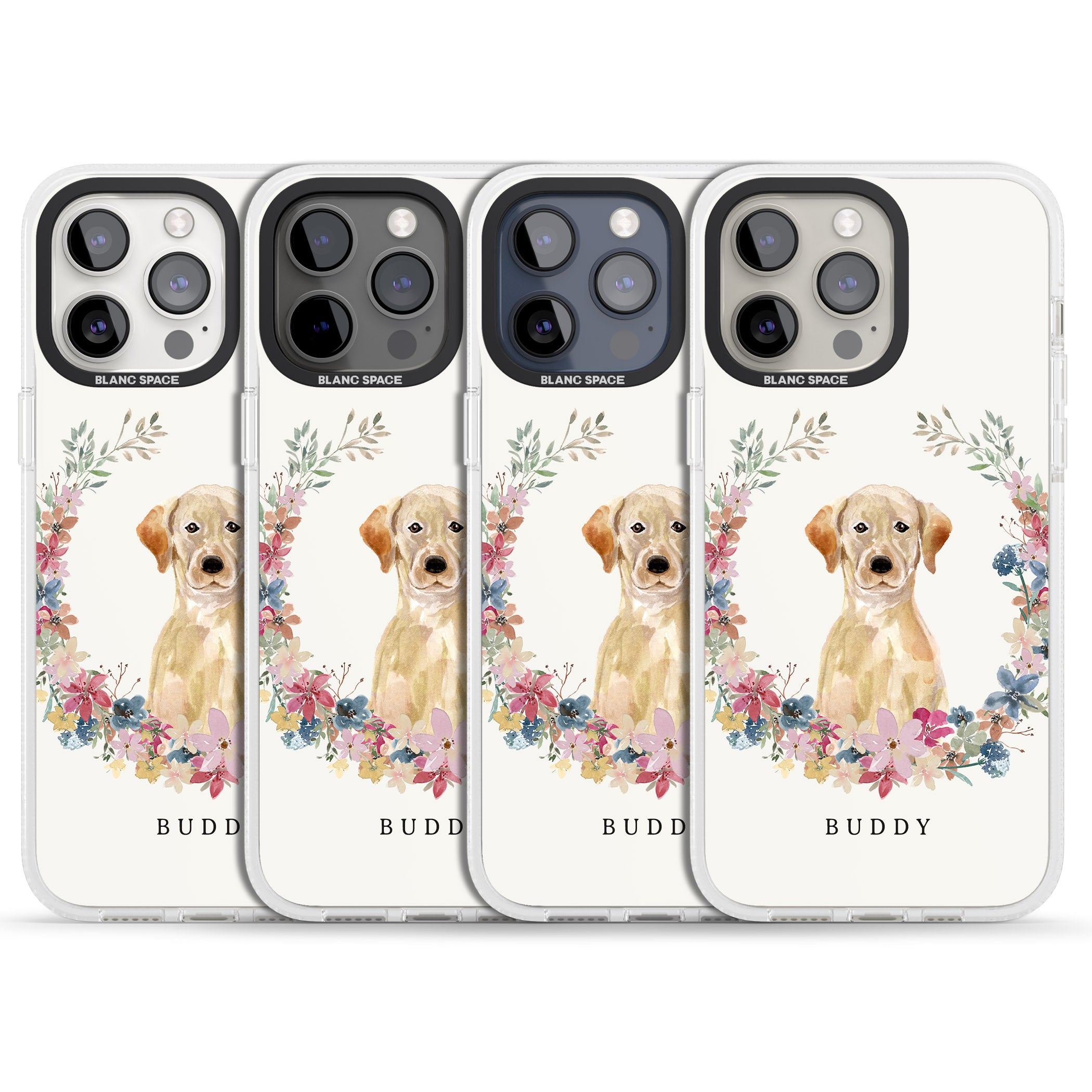 Personalised Yellow Labrador Retriever Dog Portrait iPhone 15 Pro Max / 15 Pro / 14 Pro Max / 14 Pro / 13 Pro Clear Case Impact Air - Blanc Space