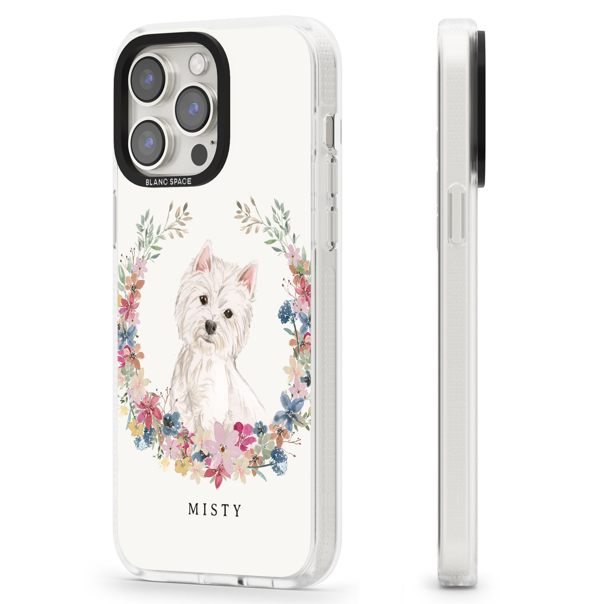 Personalised Westie Watercolour Dog Portrait iPhone 15 Pro Max / 15 Pro / 14 Pro Max / 14 Pro / 13 Pro Clear Case Impact Air - Blanc Space