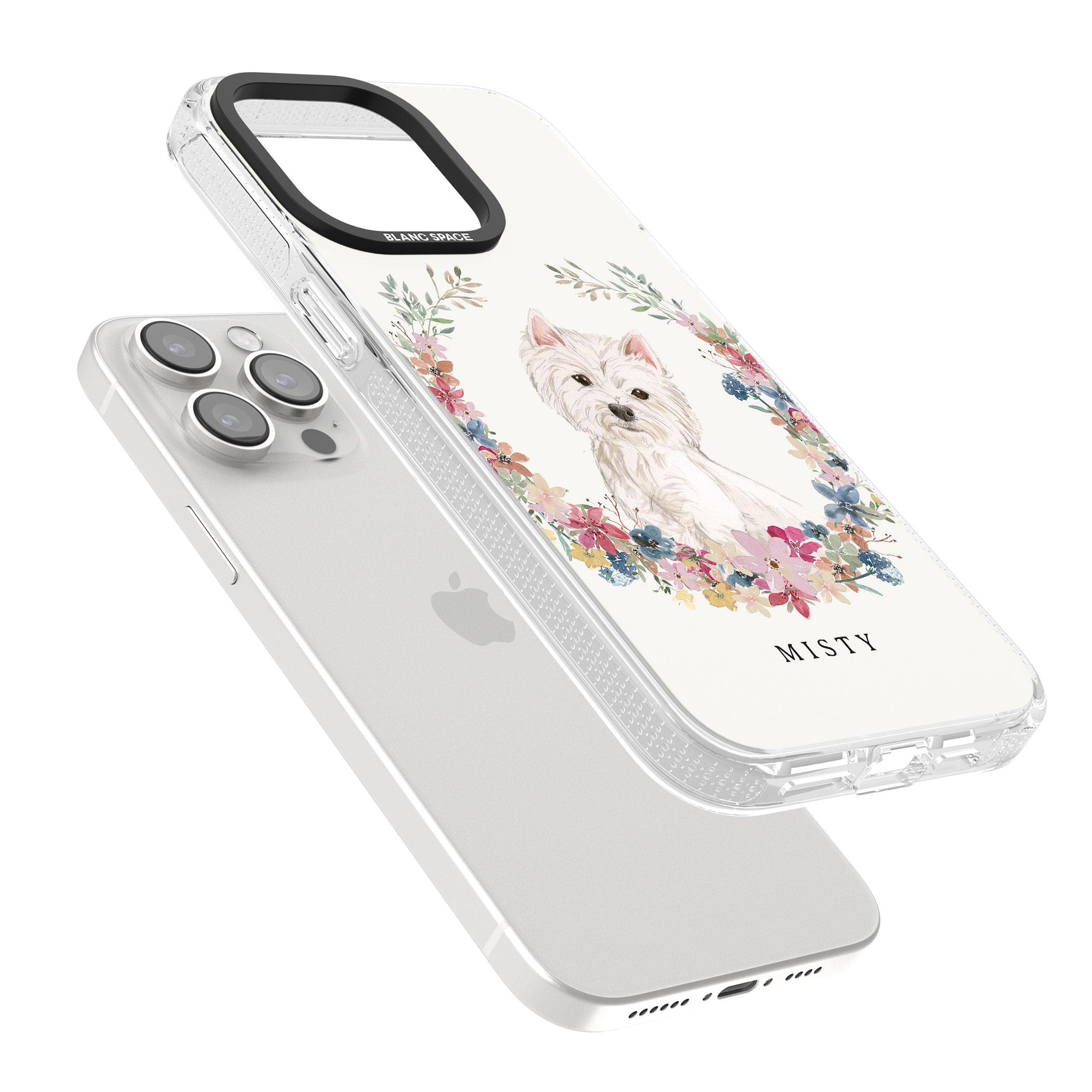 Personalised Westie Watercolour Dog Portrait iPhone 15 Pro Max / 15 Pro / 14 Pro Max / 14 Pro / 13 Pro Clear Case Impact Air - Blanc Space