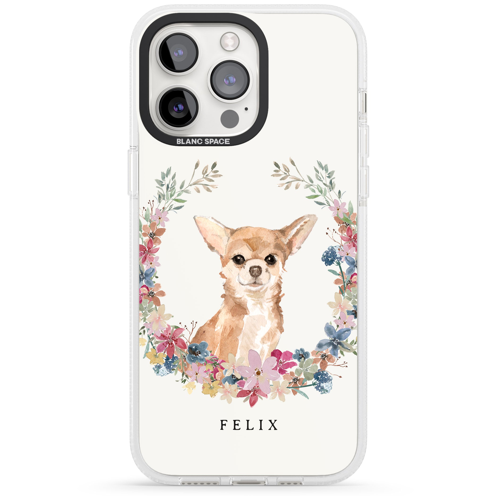 Personalised Chihuahua - Watercolour Dog Portrait iPhone 15 Pro Max / 15 Pro / 14 Pro Max / 14 Pro / 13 Pro Clear Case Impact Air - Blanc Space