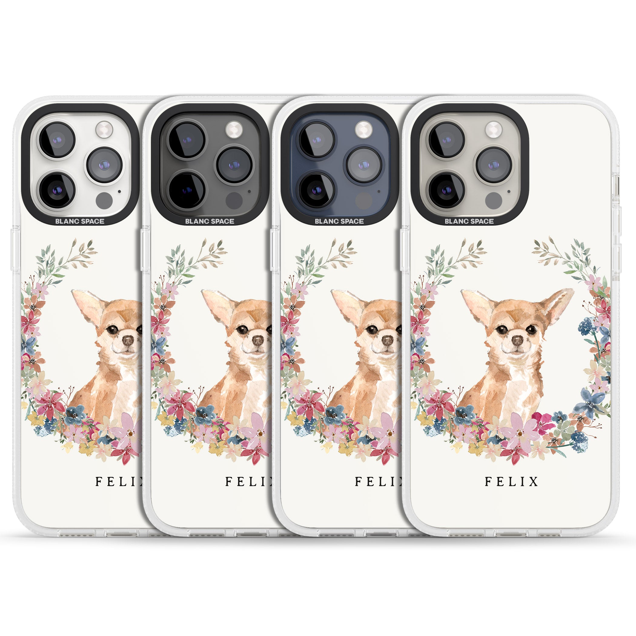 Personalised Chihuahua - Watercolour Dog Portrait iPhone 15 Pro Max / 15 Pro / 14 Pro Max / 14 Pro / 13 Pro Clear Case Impact Air - Blanc Space