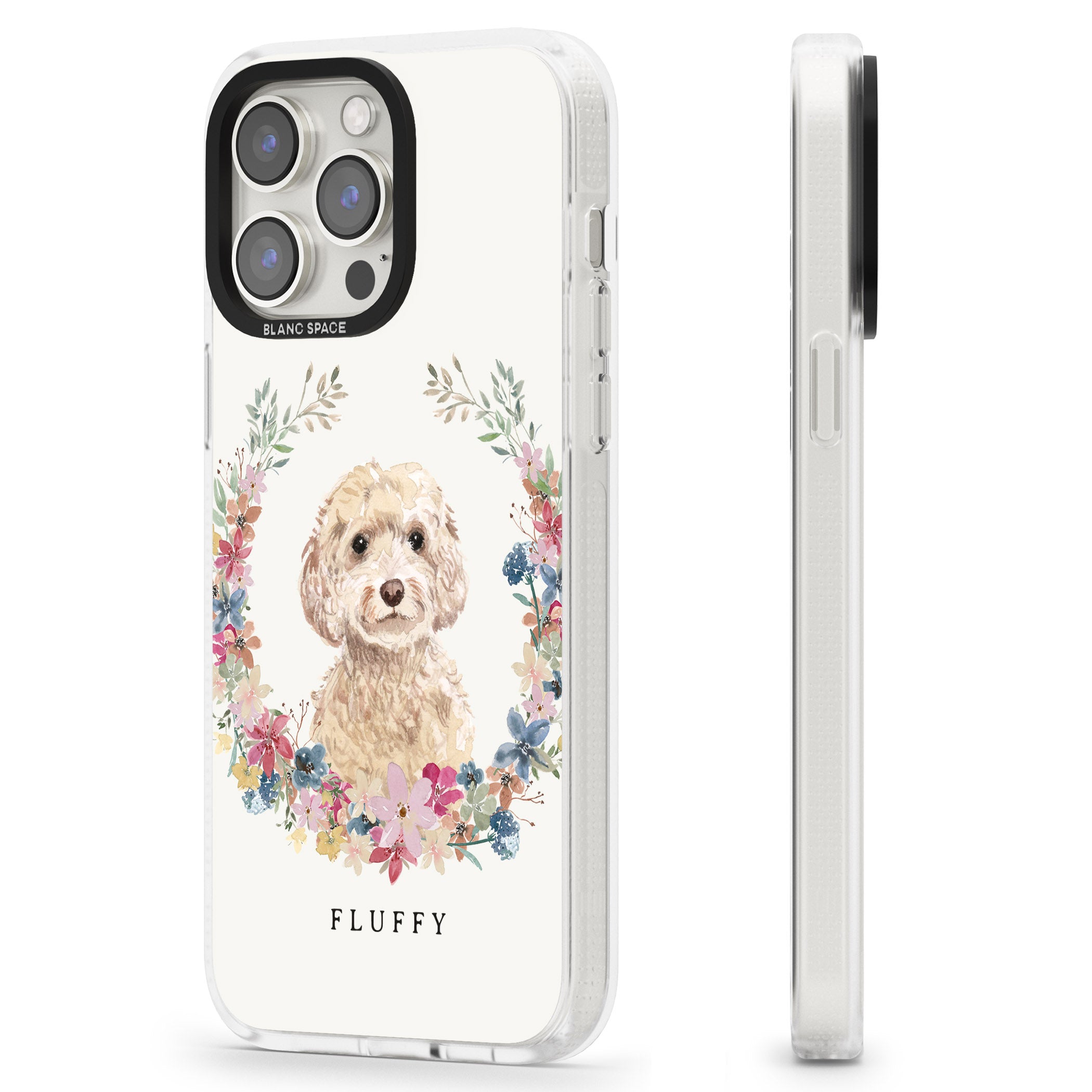 Personalised Champagne Cockapoo - Watercolour Dog Portrait iPhone 15 Pro Max / 15 Pro / 14 Pro Max / 14 Pro / 13 Pro Clear Case Impact Air - Blanc Space