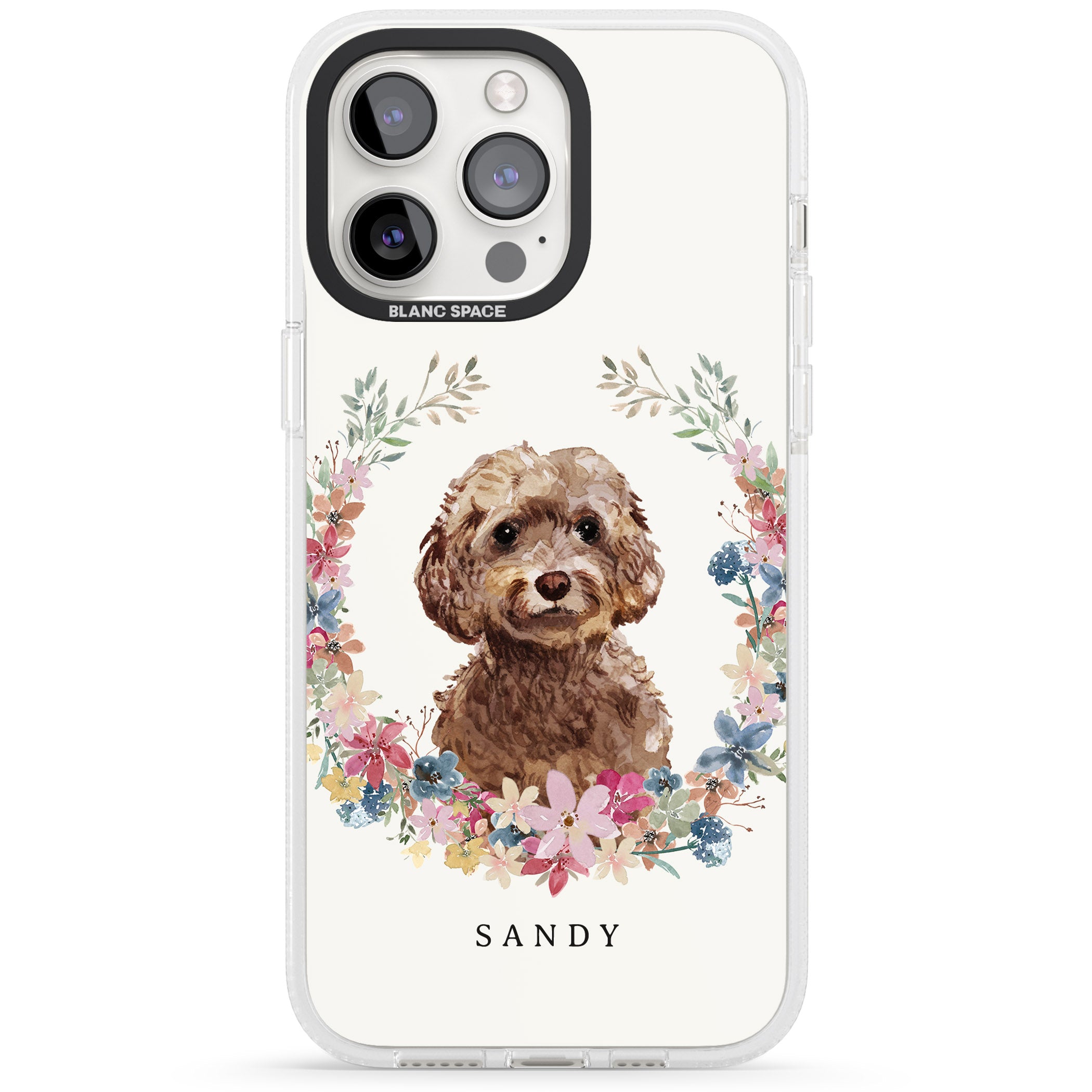 Personalised Brown Cockapoo - Watercolour Dog Portrait iPhone 15 Pro Max / 15 Pro / 14 Pro Max / 14 Pro / 13 Pro Clear Case Impact Air - Blanc Space