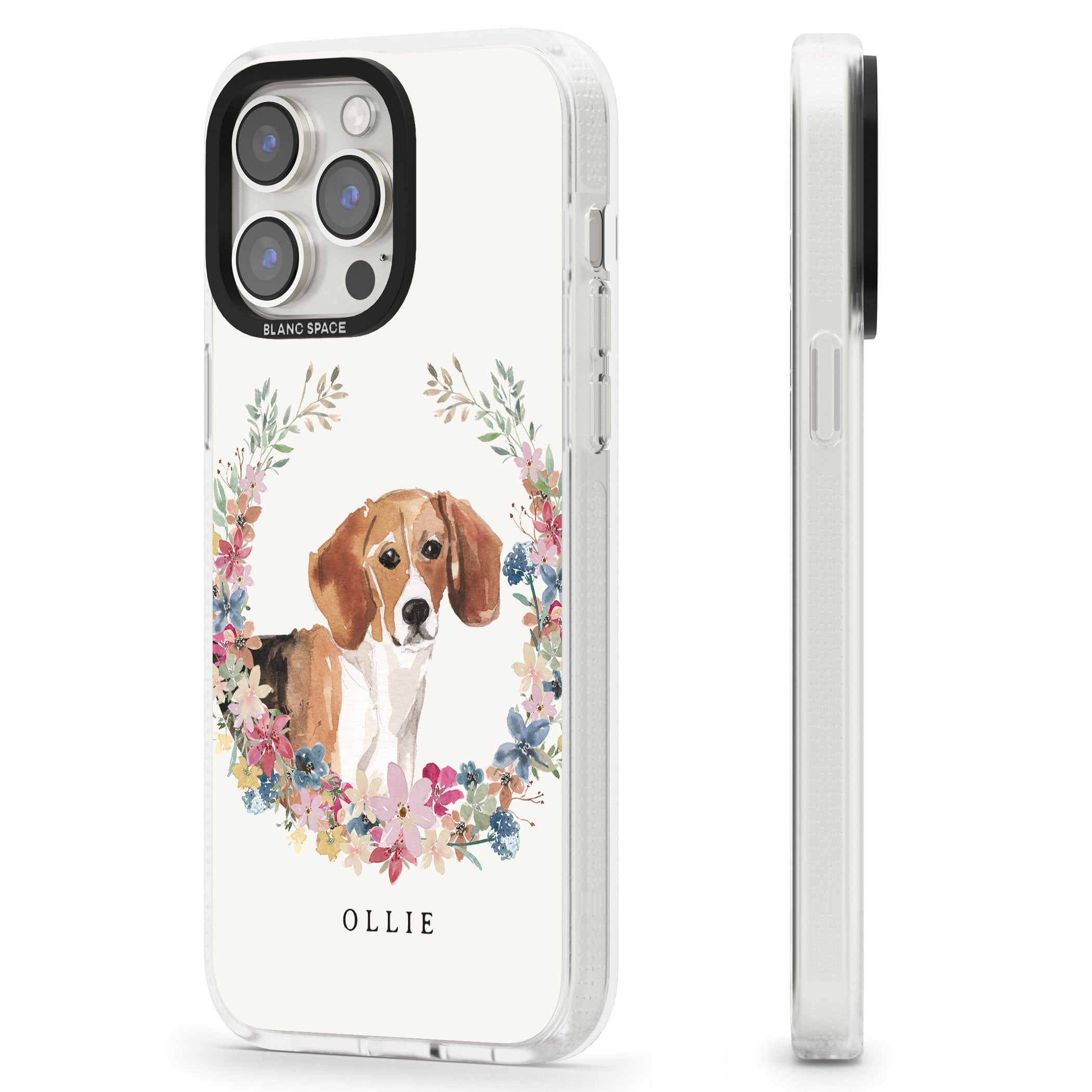 Personalised Beagle - Watercolour Dog Portrait iPhone 15 Pro Max / 15 Pro / 14 Pro Max / 14 Pro / 13 Pro Clear Case Impact Air - Blanc Space