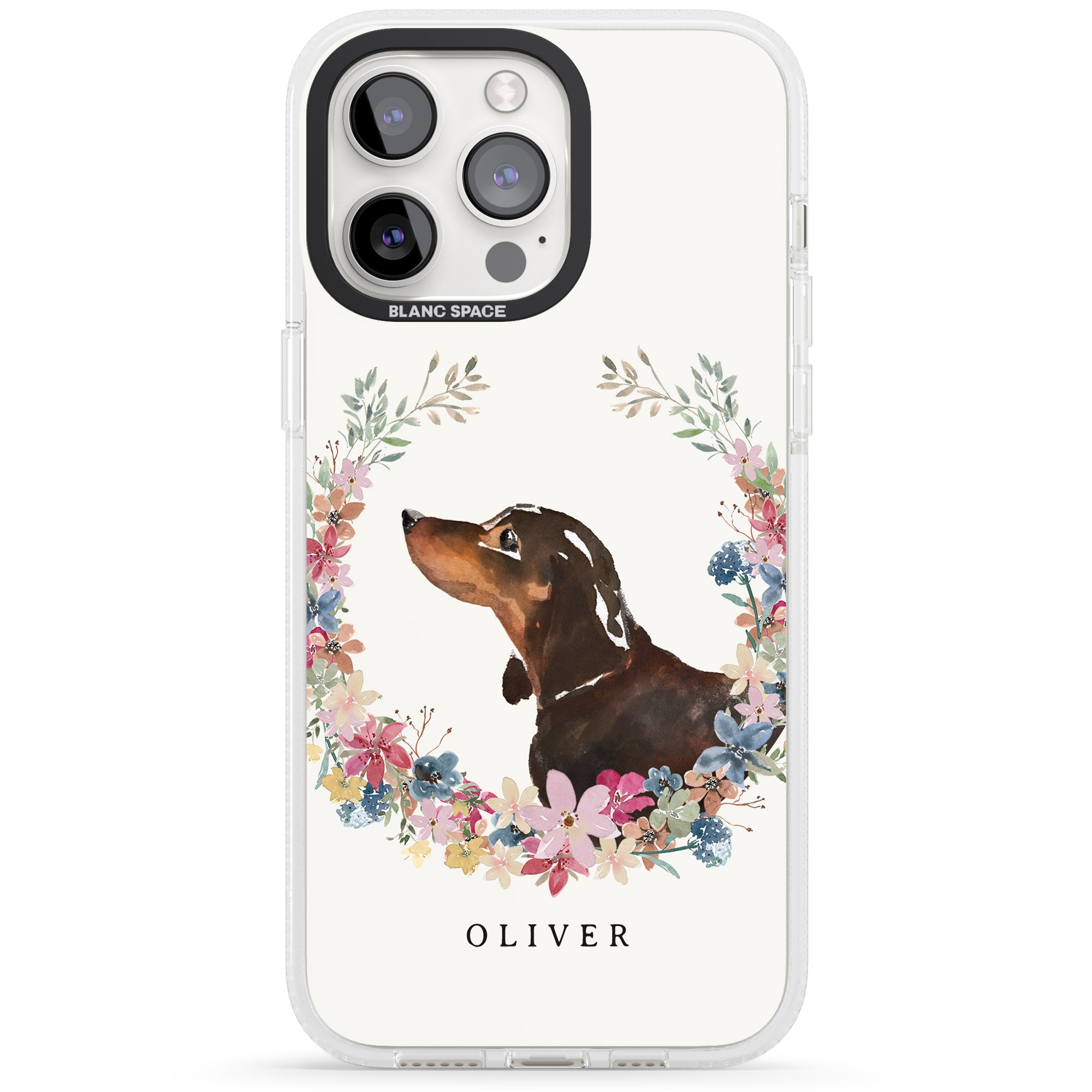 Personalised Black & Tan Dachshund - Watercolour Dog Portrait iPhone 15 Pro Max / 15 Pro / 14 Pro Max / 14 Pro / 13 Pro Clear Case Impact Air - Blanc Space