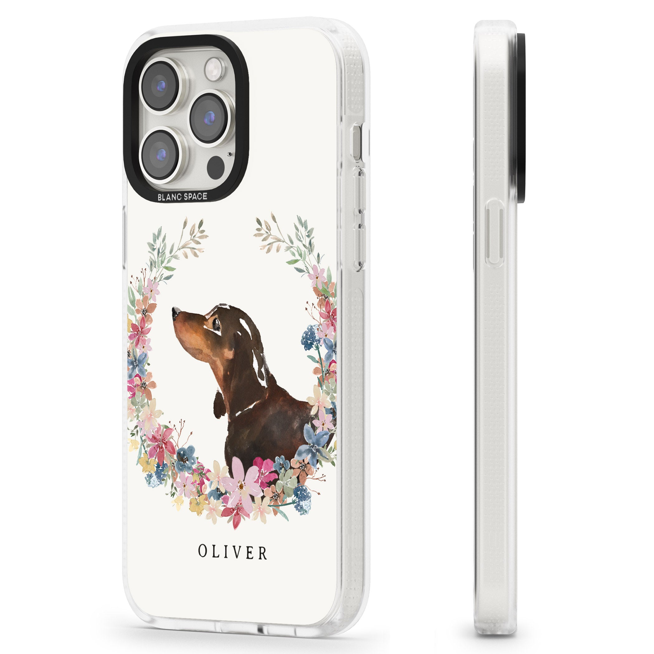 Personalised Black & Tan Dachshund - Watercolour Dog Portrait iPhone 15 Pro Max / 15 Pro / 14 Pro Max / 14 Pro / 13 Pro Clear Case Impact Air - Blanc Space