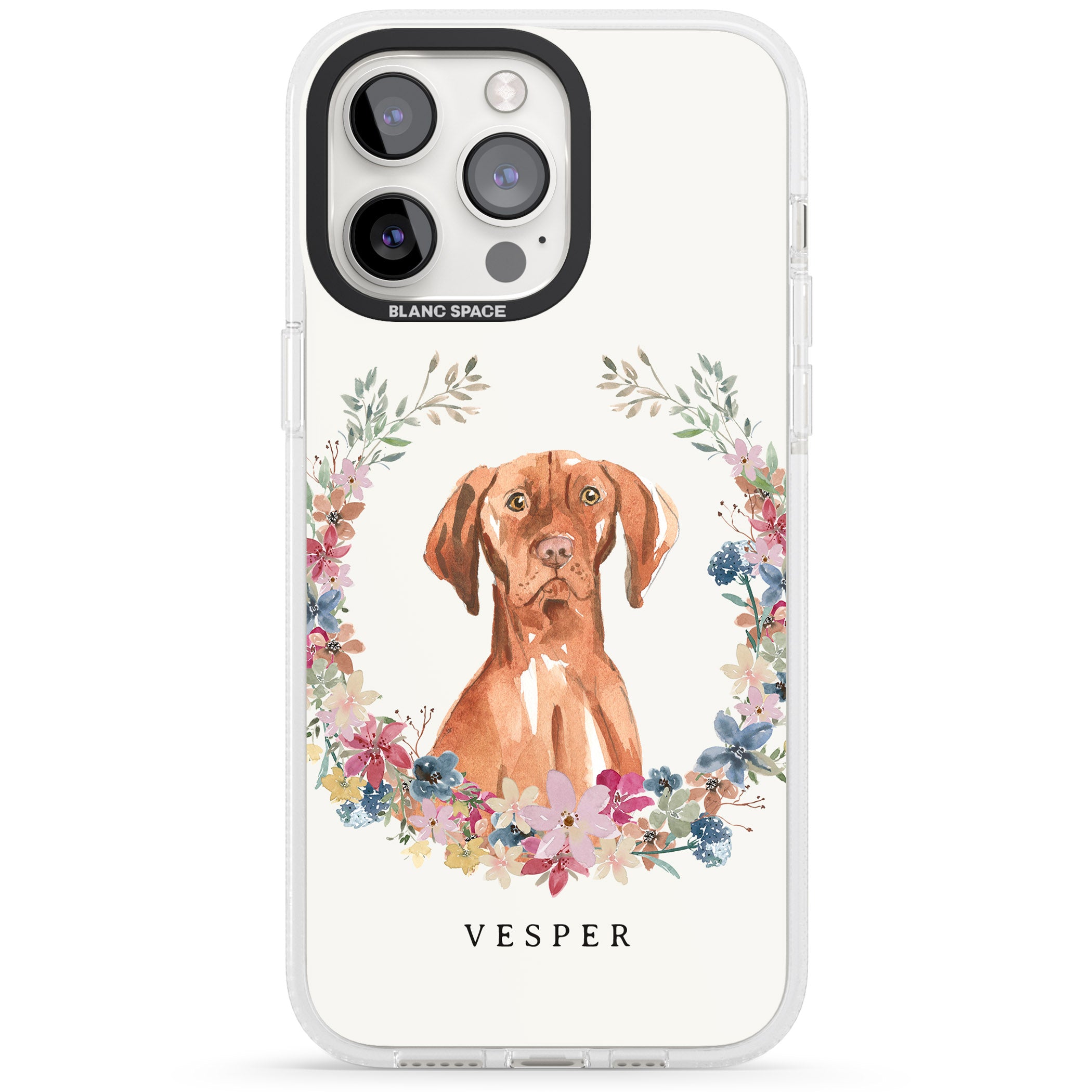 Personalised Hungarian Vizsla - Watercolour Dog Portrait iPhone 15 Pro Max / 15 Pro / 14 Pro Max / 14 Pro / 13 Pro Clear Case Impact Air - Blanc Space