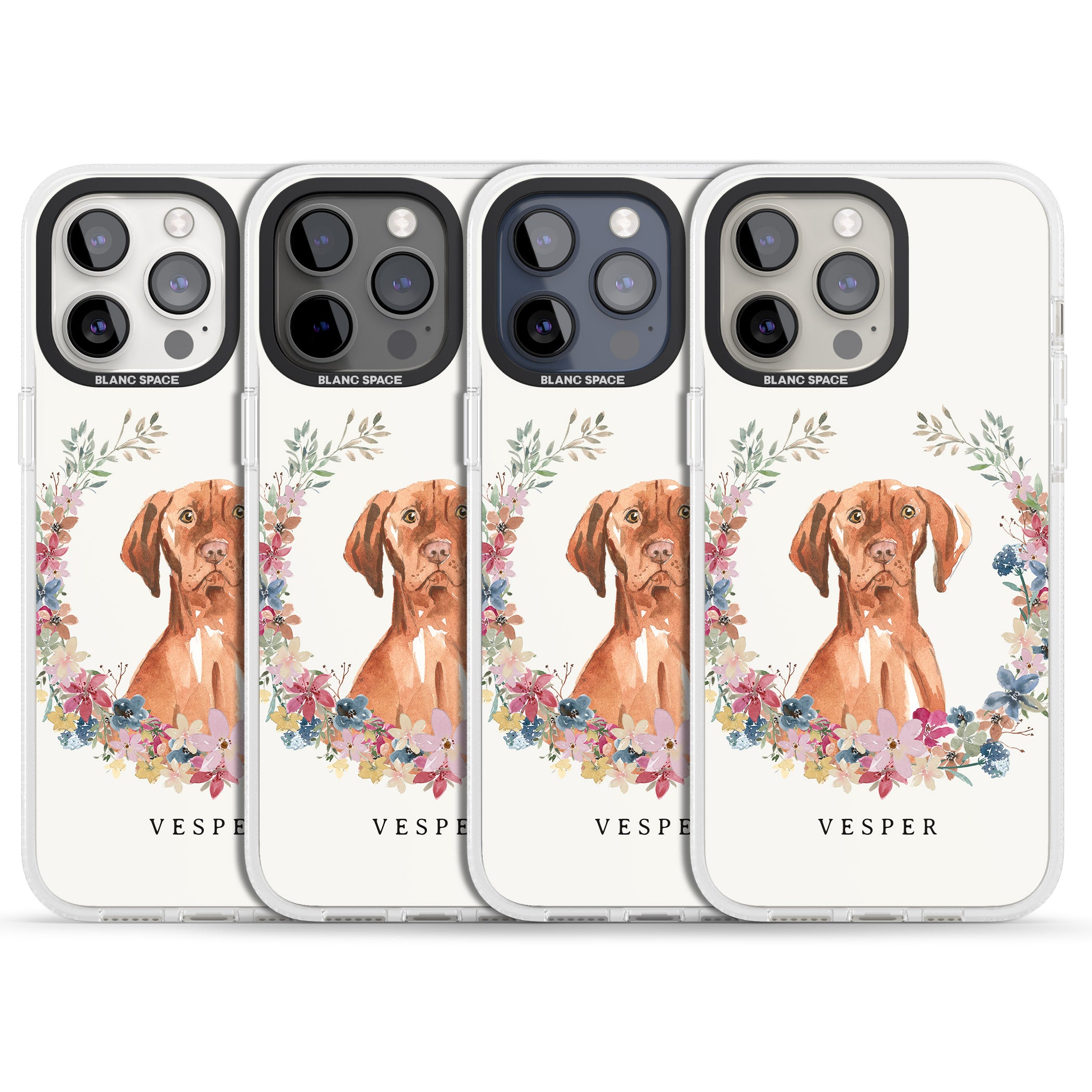 Personalised Hungarian Vizsla - Watercolour Dog Portrait iPhone 15 Pro Max / 15 Pro / 14 Pro Max / 14 Pro / 13 Pro Clear Case Impact Air - Blanc Space