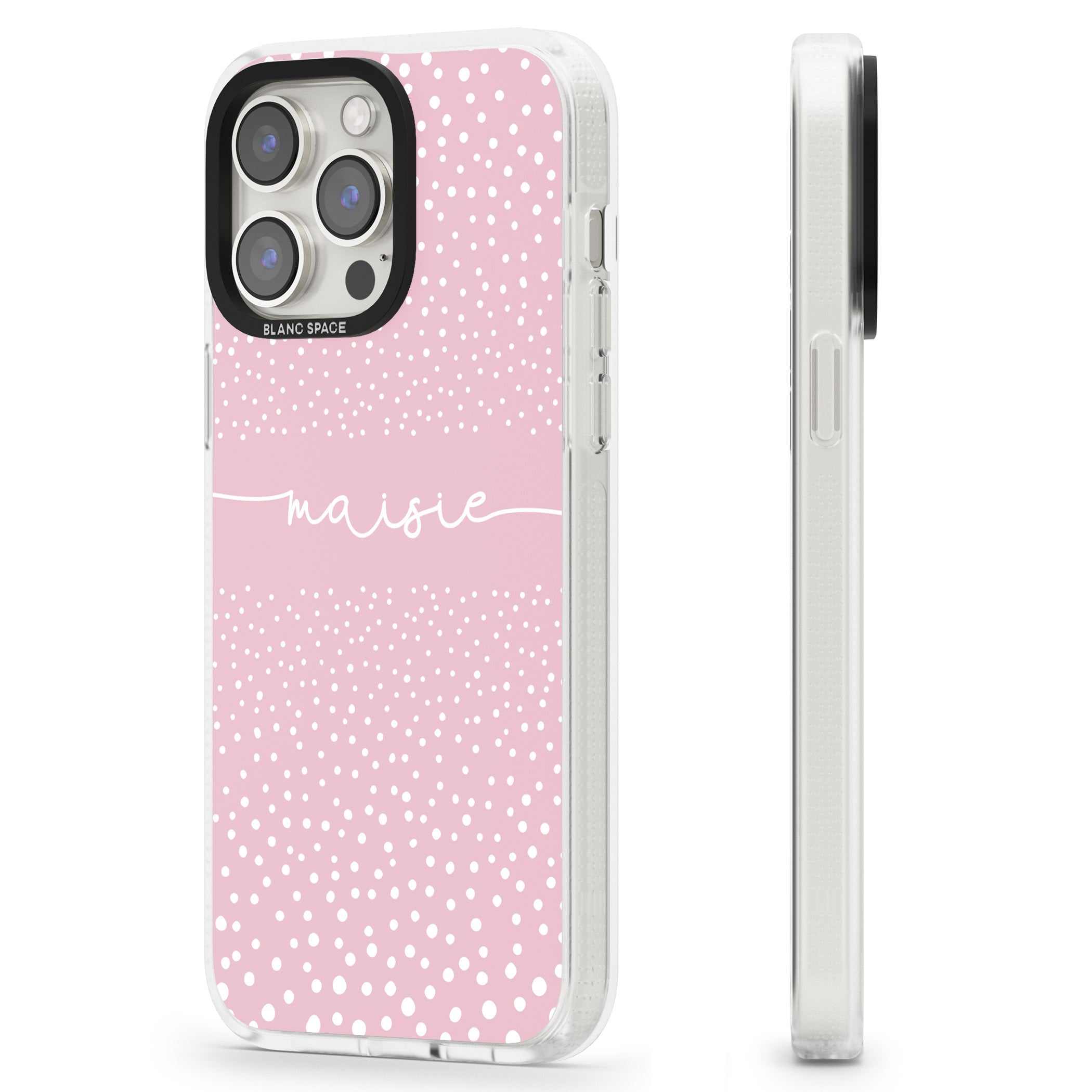 Personalised Pink Dots iPhone 15 Pro Max / 15 Pro / 14 Pro Max / 14 Pro / 13 Pro Clear Case Impact Air - Blanc Space