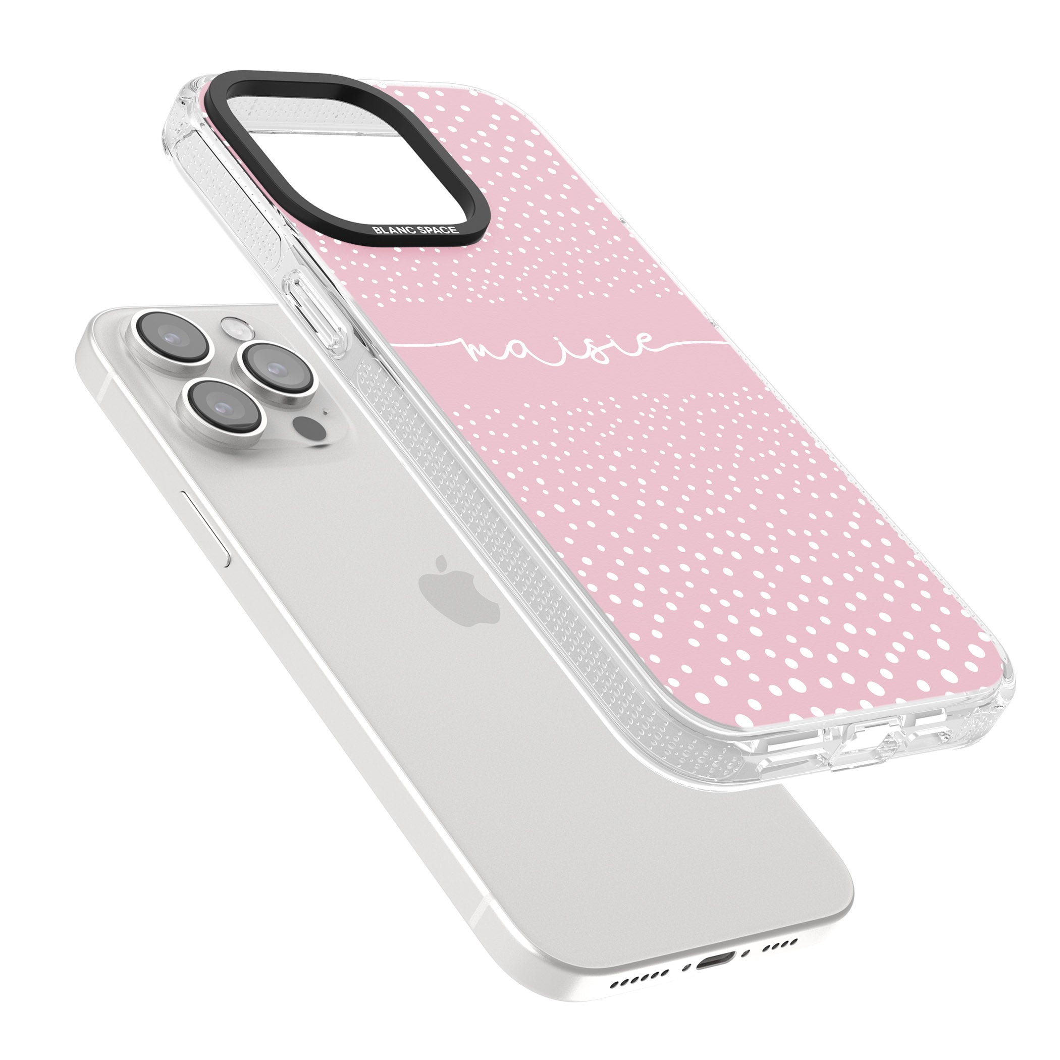 Personalised Pink Dots iPhone 15 Pro Max / 15 Pro / 14 Pro Max / 14 Pro / 13 Pro Clear Case Impact Air - Blanc Space