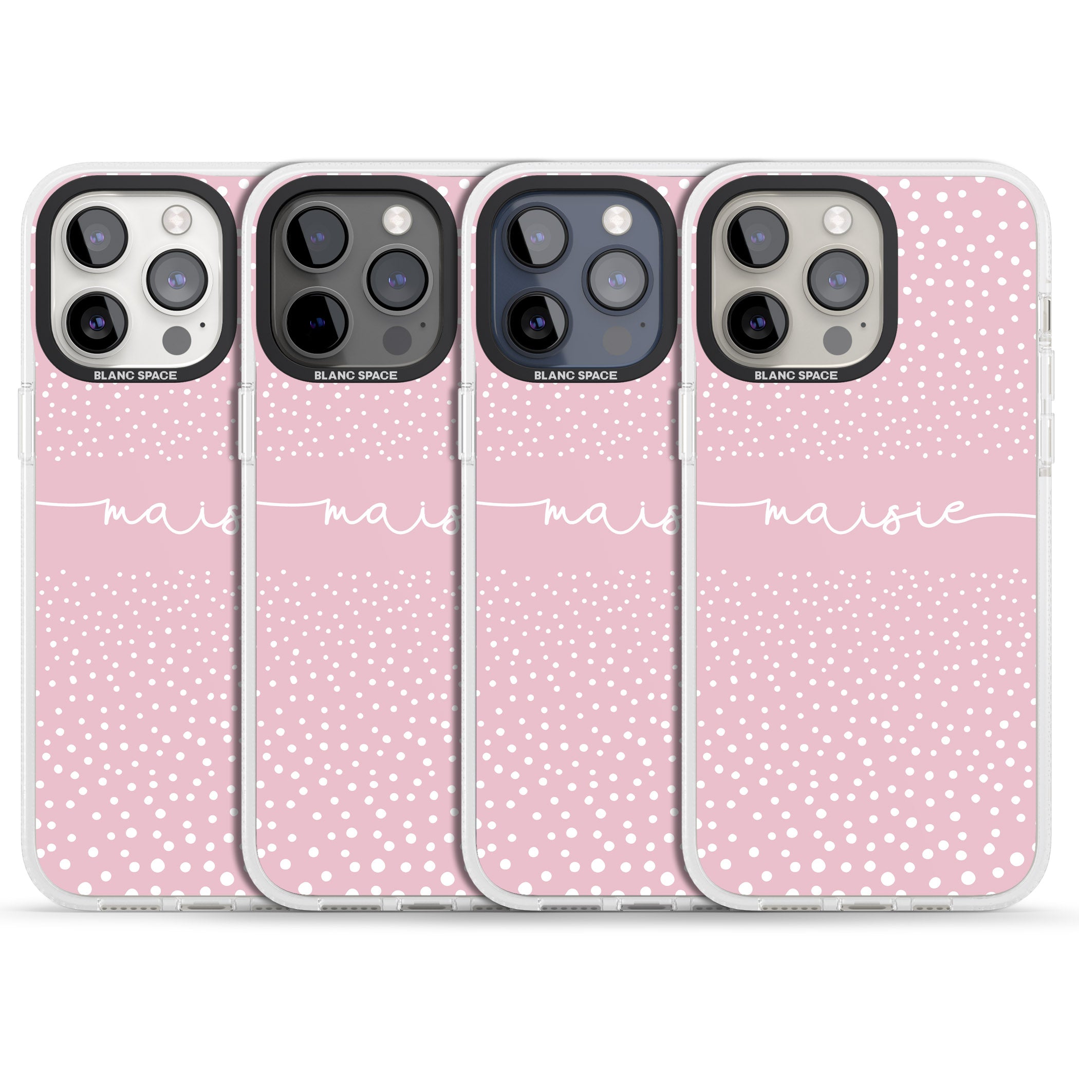 Personalised Pink Dots iPhone 15 Pro Max / 15 Pro / 14 Pro Max / 14 Pro / 13 Pro Clear Case Impact Air - Blanc Space