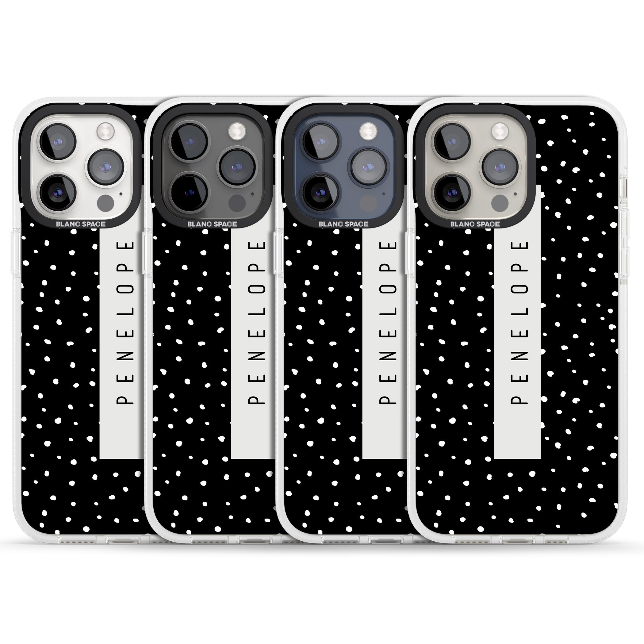 Personalised Black Dots iPhone 15 Pro Max / 15 Pro / 14 Pro Max / 14 Pro / 13 Pro Clear Case Impact Air - Blanc Space