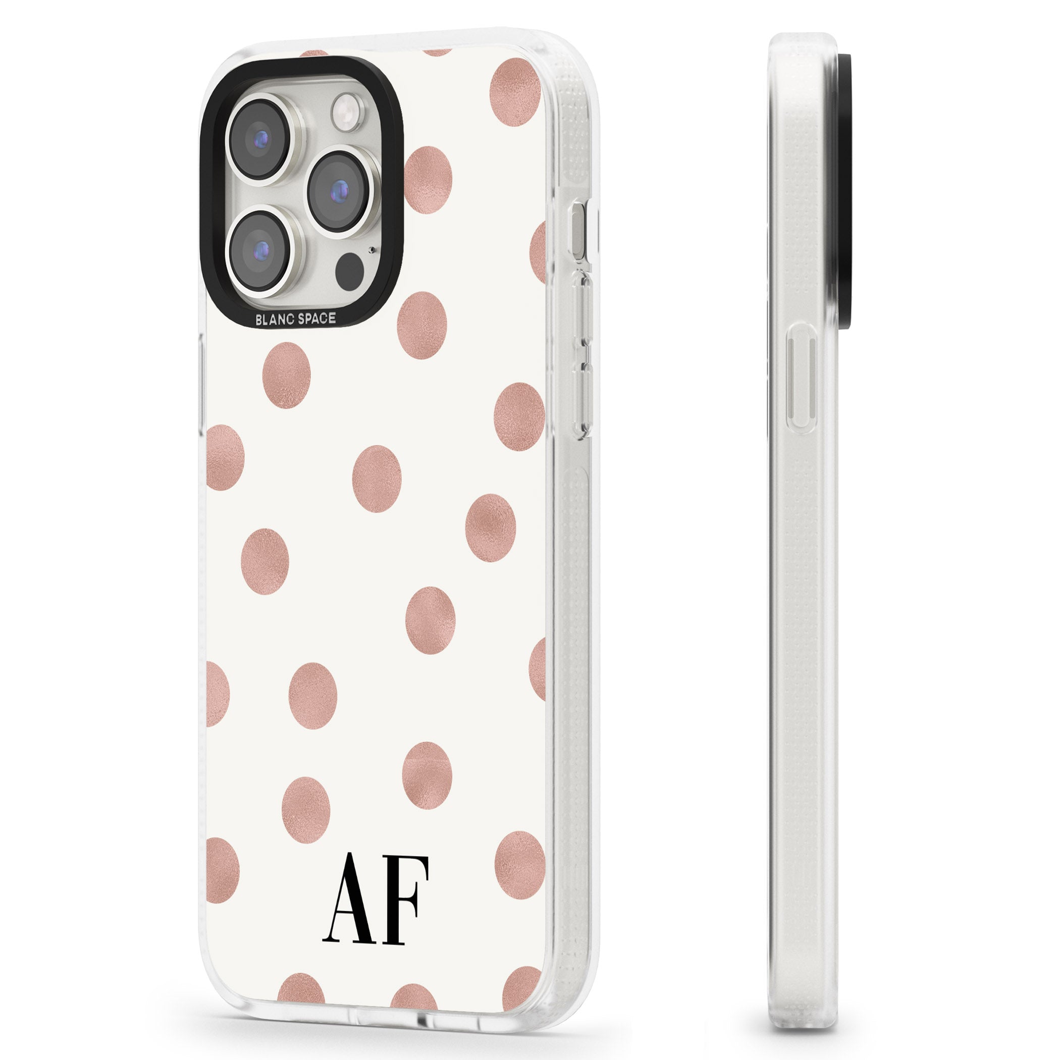Personalised Initials & Dots iPhone 15 Pro Max / 15 Pro / 14 Pro Max / 14 Pro / 13 Pro Clear Case Impact Air - Blanc Space