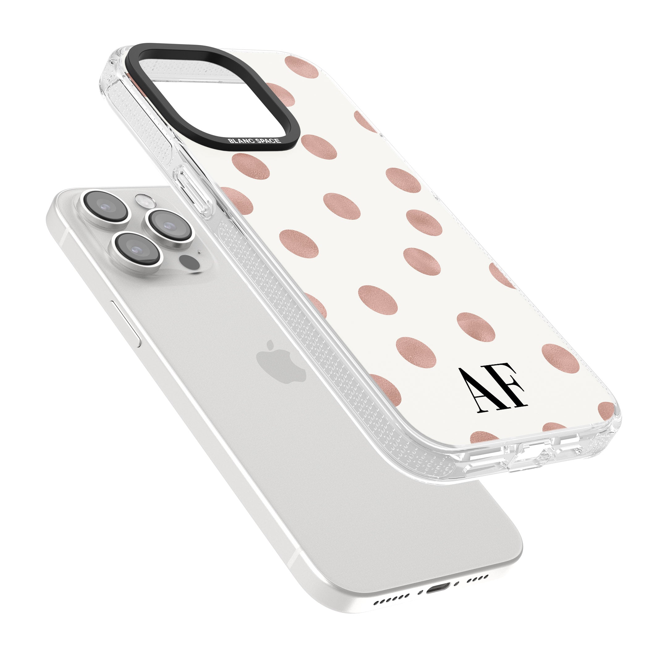 Personalised Initials & Dots iPhone 15 Pro Max / 15 Pro / 14 Pro Max / 14 Pro / 13 Pro Clear Case Impact Air - Blanc Space