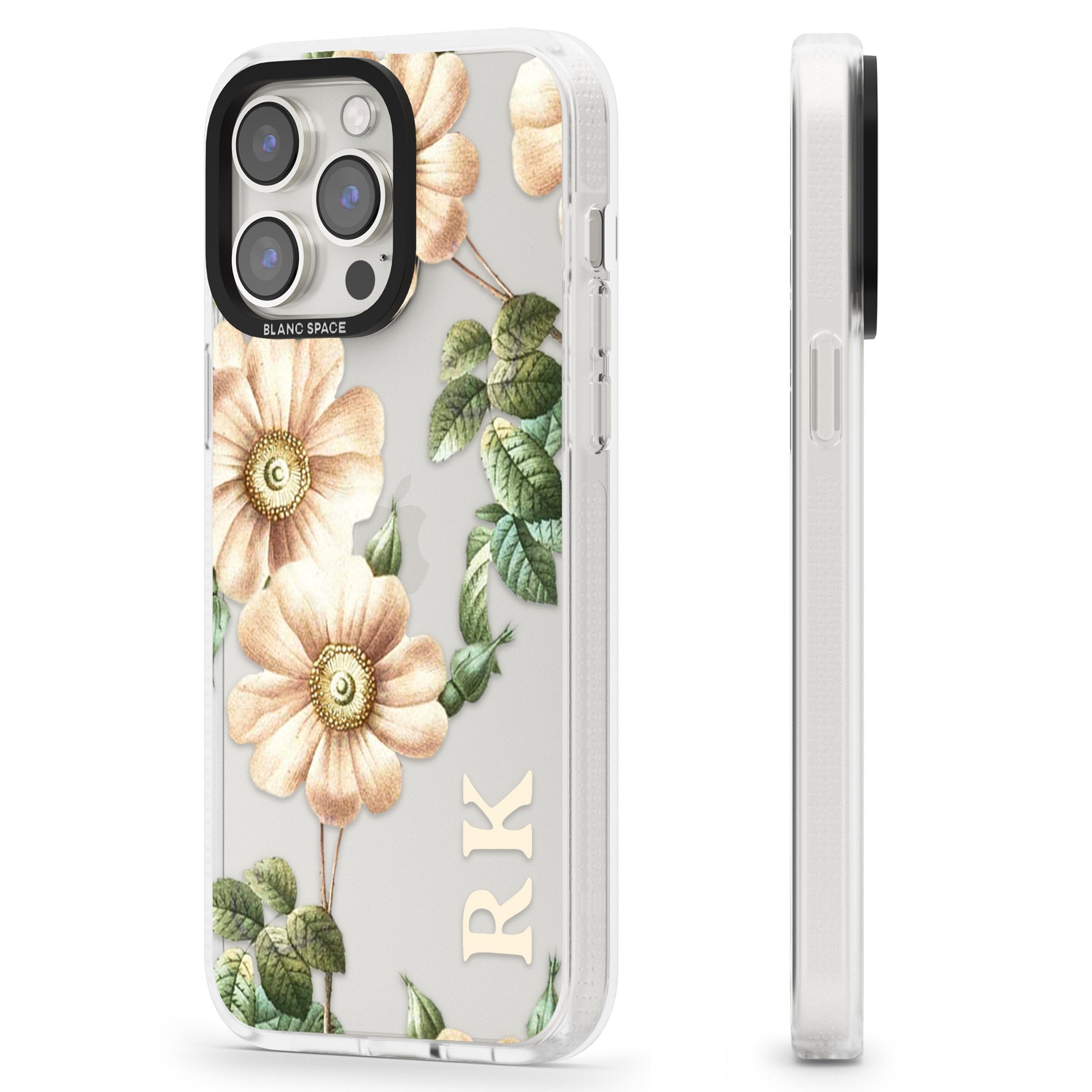 Personalised Clear Vintage Floral Cream Anemones iPhone 15 Pro Max / 15 Pro / 14 Pro Max / 14 Pro / 13 Pro Clear Case Impact Air - Blanc Space