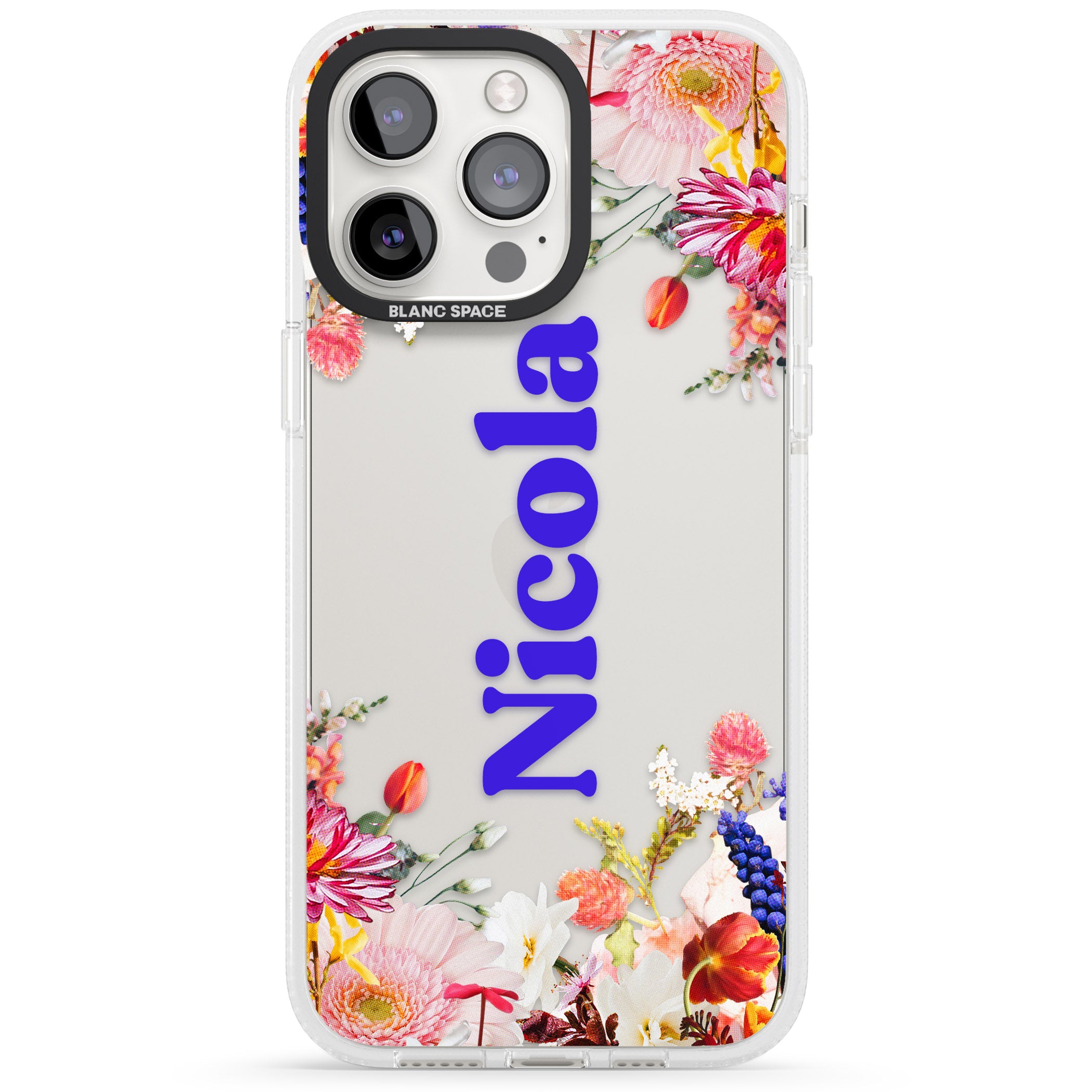Personalised Text with Floral Borders iPhone 15 Pro Max / 15 Pro / 14 Pro Max / 14 Pro / 13 Pro Clear Case Impact Air - Blanc Space
