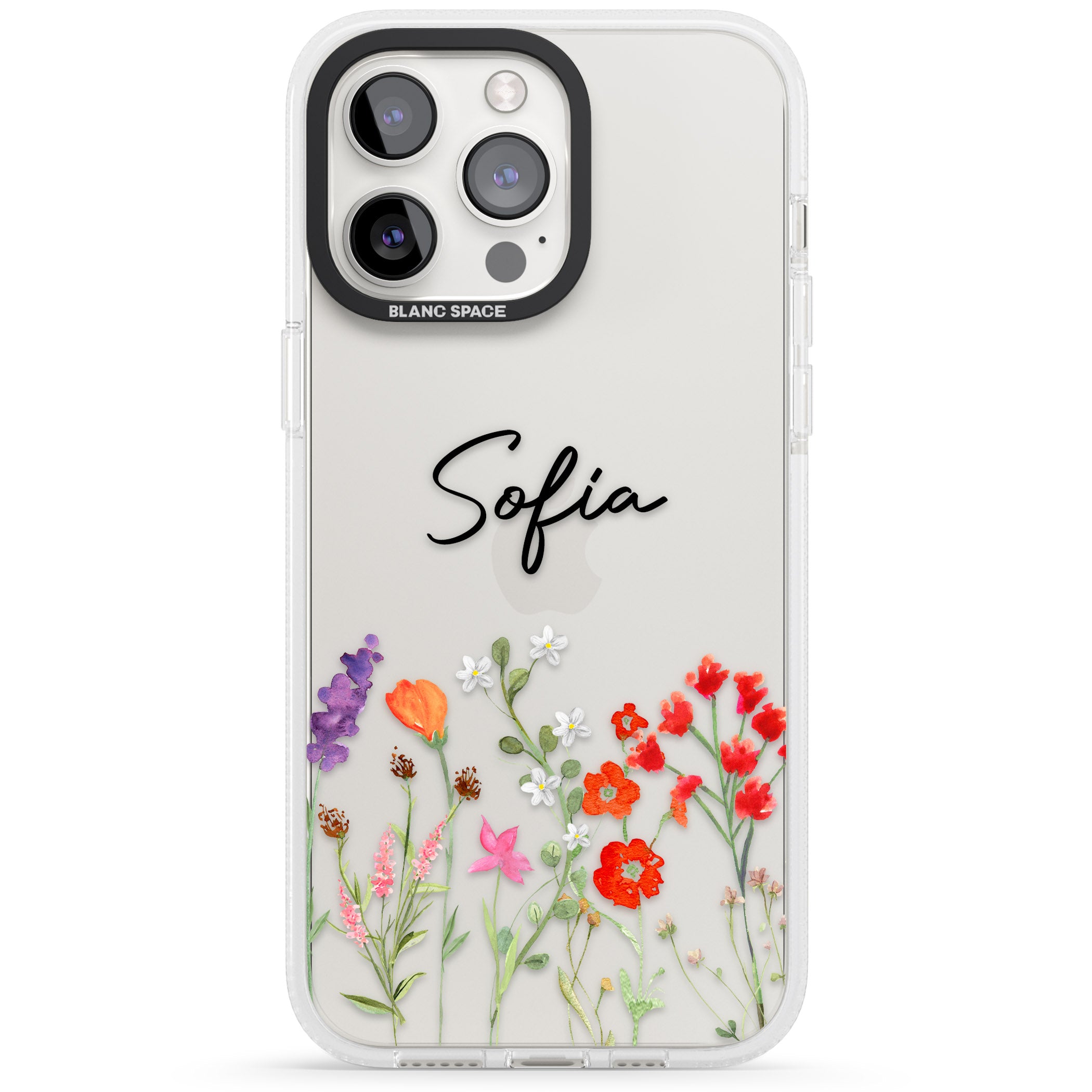 Personalised Spring Wildflowers iPhone 15 Pro Max / 15 Pro / 14 Pro Max / 14 Pro / 13 Pro Clear Case Impact Air - Blanc Space