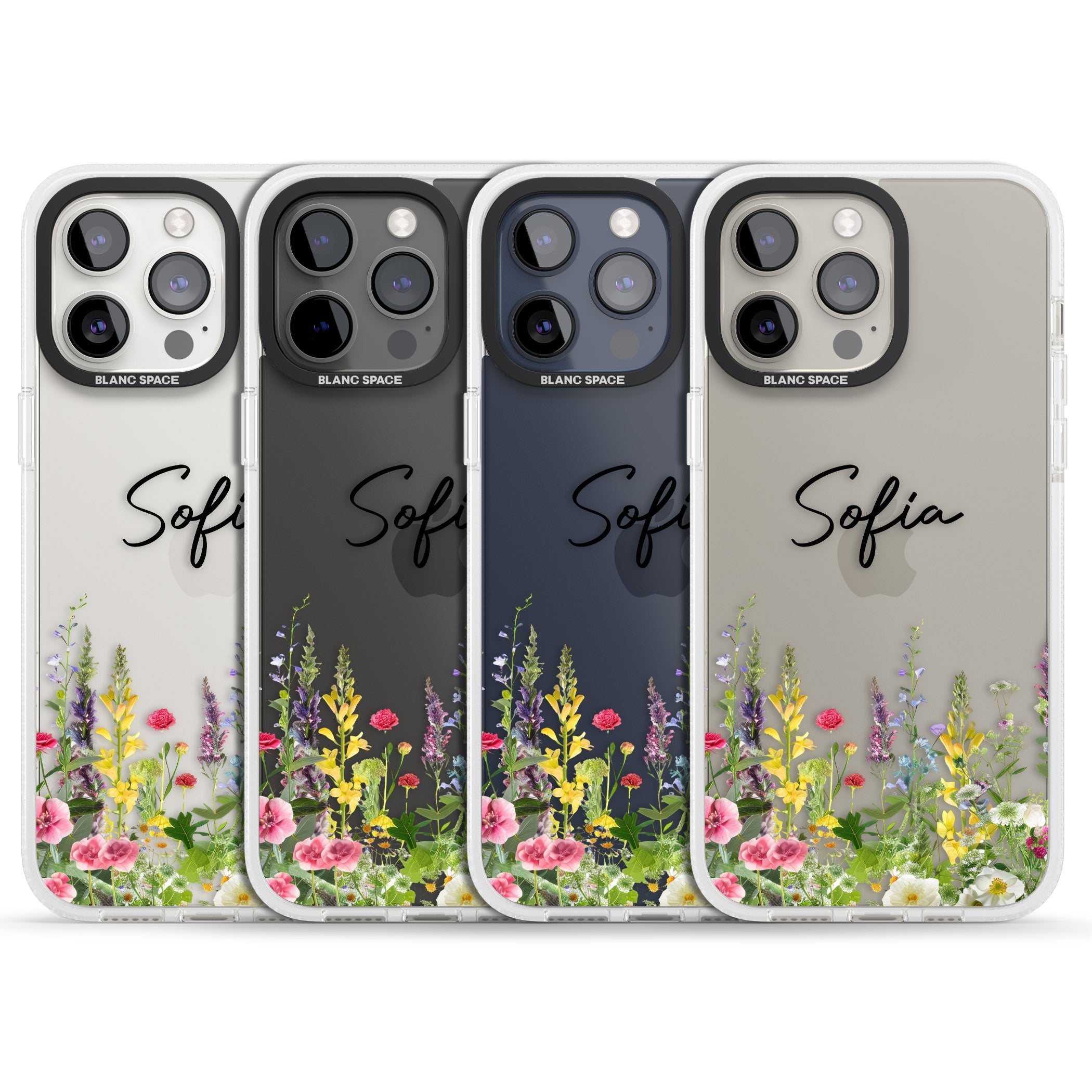 Personalised Garden Wildfowers iPhone 15 Pro Max / 15 Pro / 14 Pro Max / 14 Pro / 13 Pro Clear Case Impact Air - Blanc Space