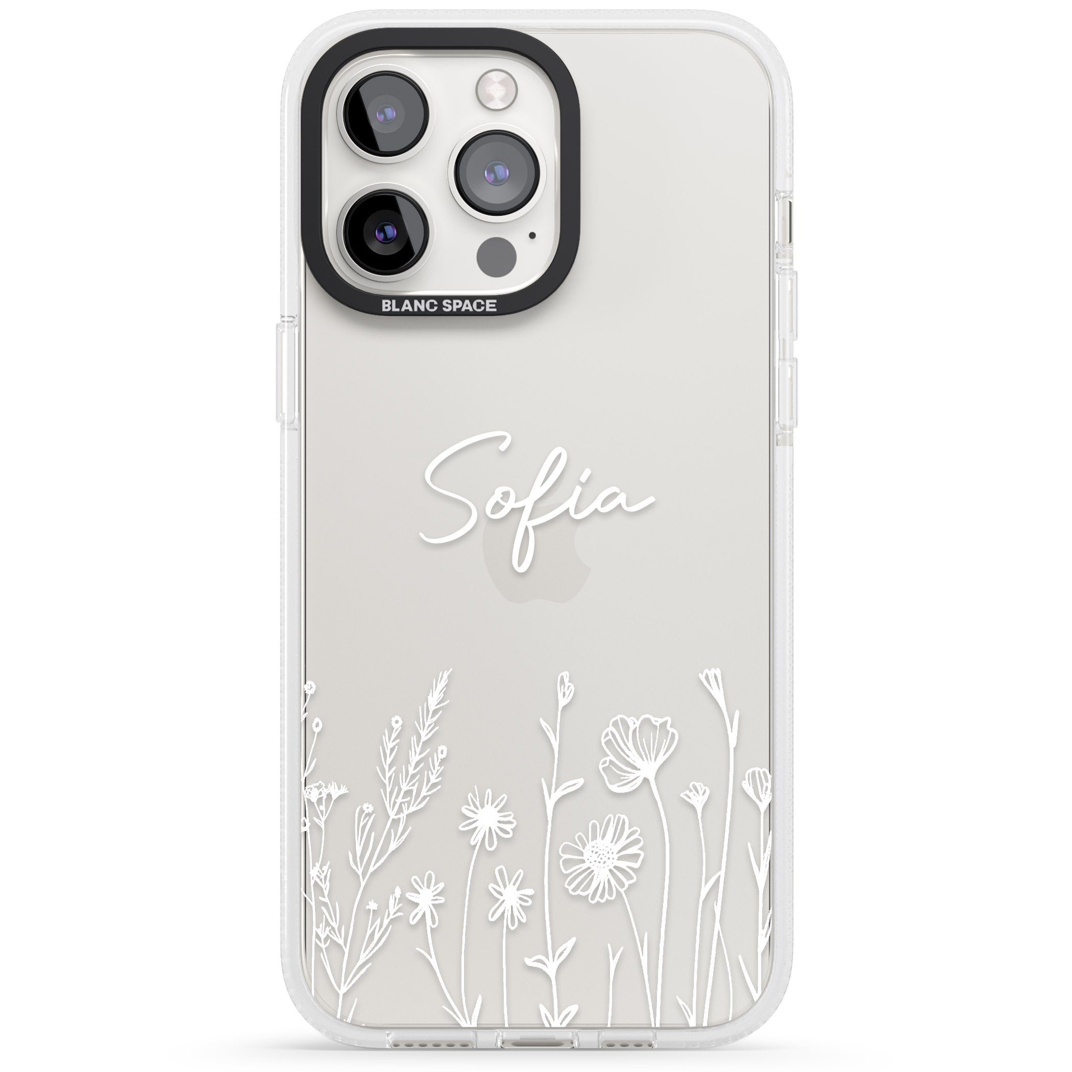Personalised White Wildflowers iPhone 15 Pro Max / 15 Pro / 14 Pro Max / 14 Pro / 13 Pro Clear Case Impact Air - Blanc Space